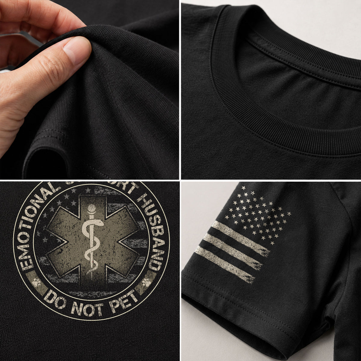 Emotional Support Husband Do Not Pet Star Crest Graphic Tee Shirt Casual Cotton Top