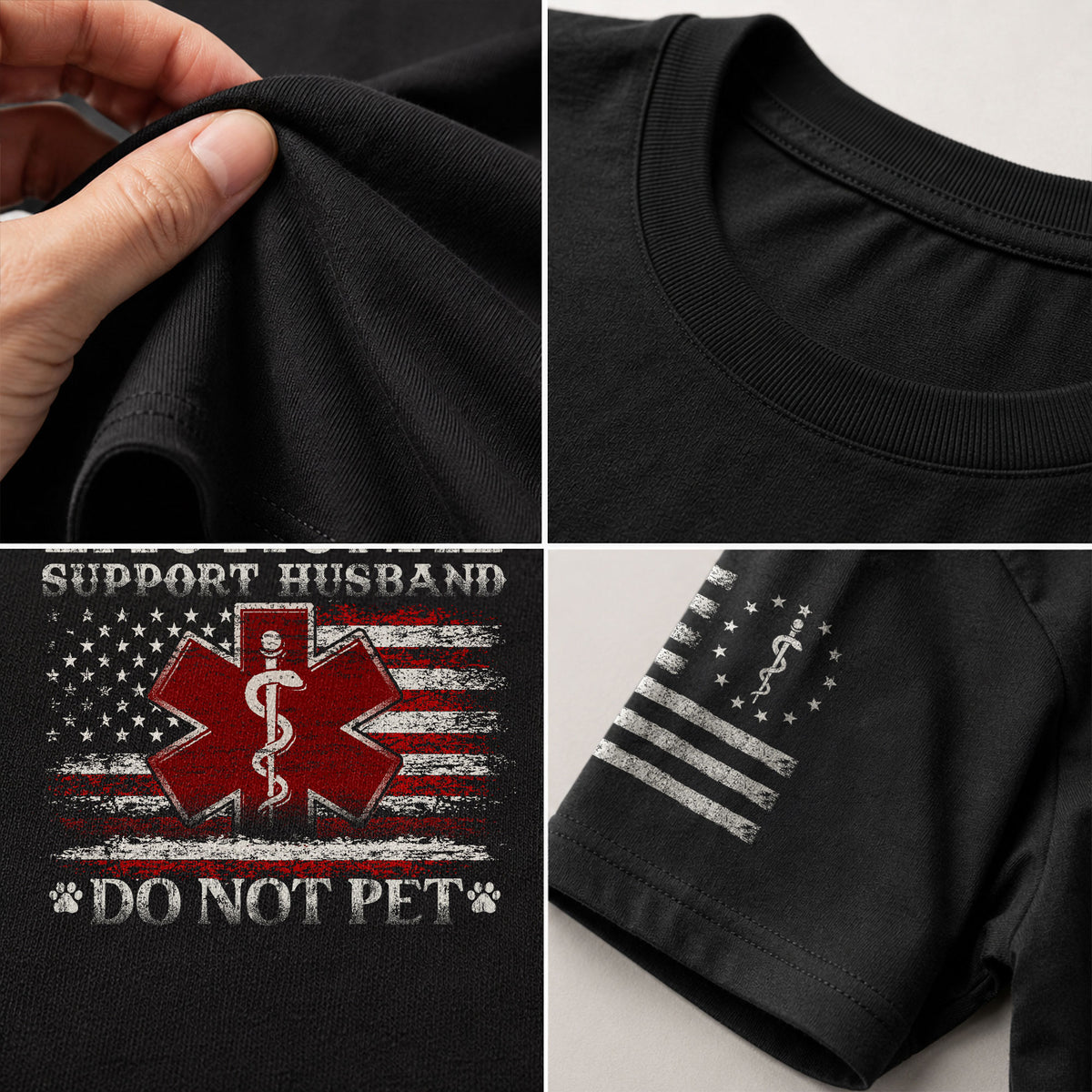 Emotional Support Husband Do Not Pet American Flag Graphic Tee Shirt Cotton Apparel