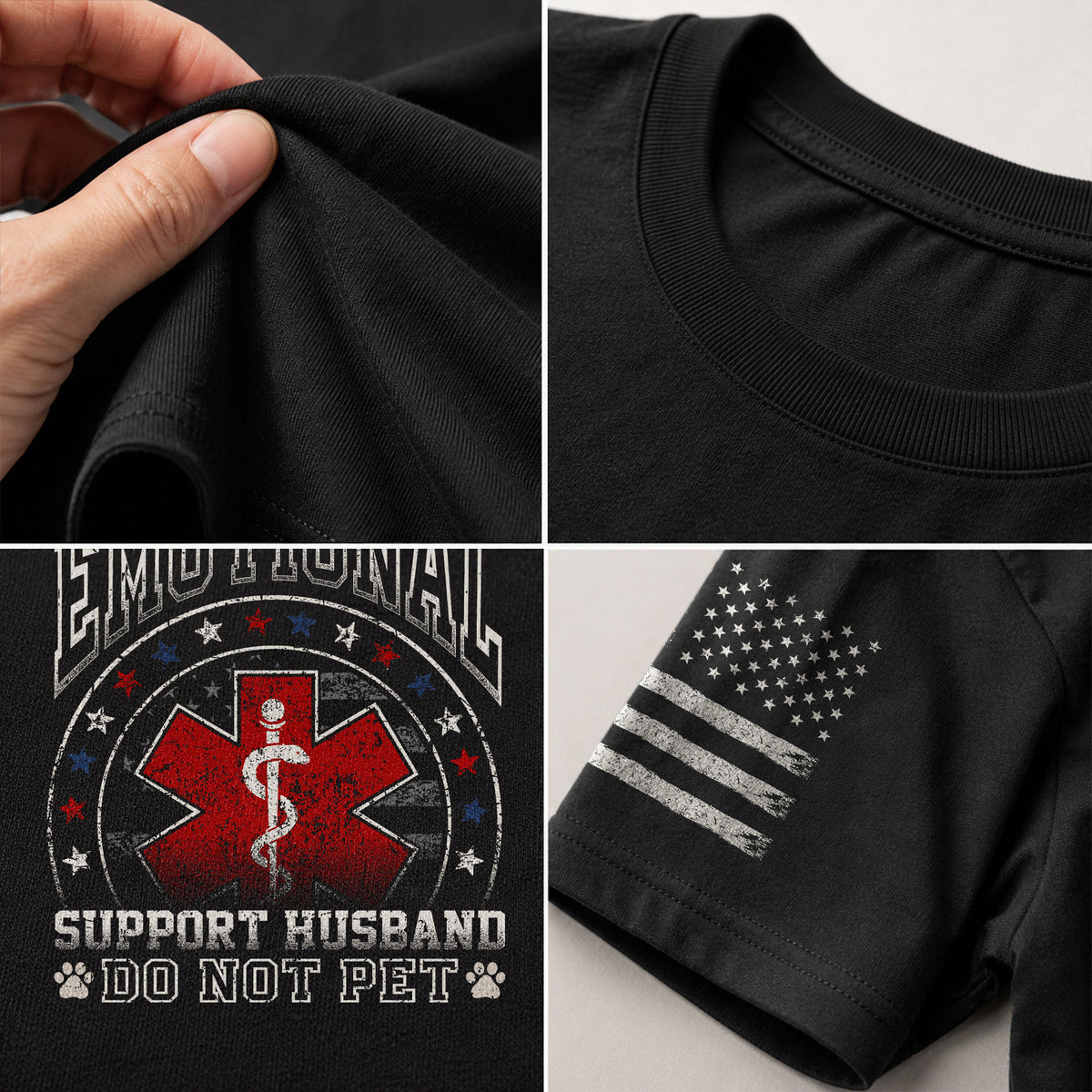 Emotional Support Husband Do Not Pet Star Ring Graphic Tee Shirt Cotton Apparel Top