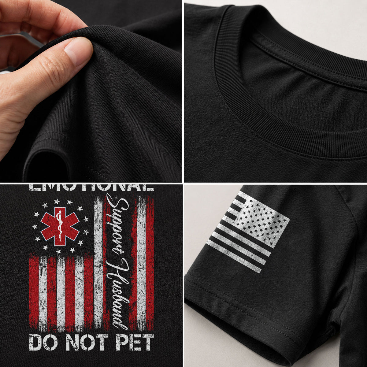 Hilarious Emotional Support Husband Do Not Pet Flag Tee Shirt Cotton Apparel Top