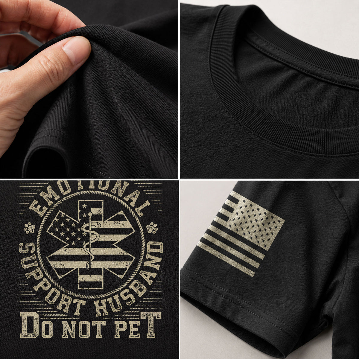 Amusing Emotional Support Husband Do Not Pet Badge Tee Shirt Cotton Apparel Top Item