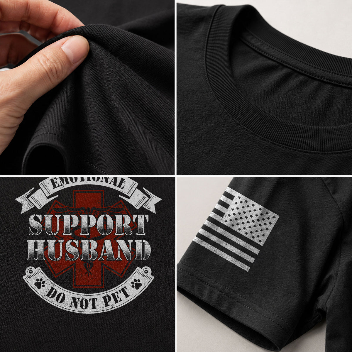 Amusing Emotional Support Husband Do Not Pet Banner Tee Shirt Cotton Apparel Top