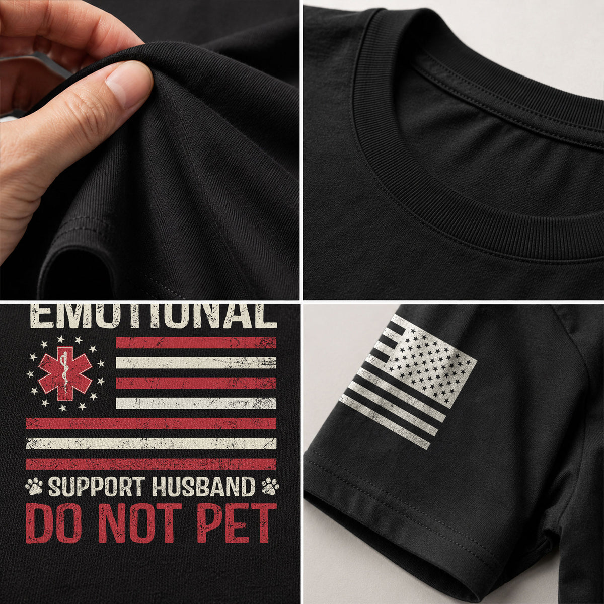 Witty Emotional Support Husband Do Not Pet Stars Stripes Tee Shirt Cotton Apparel