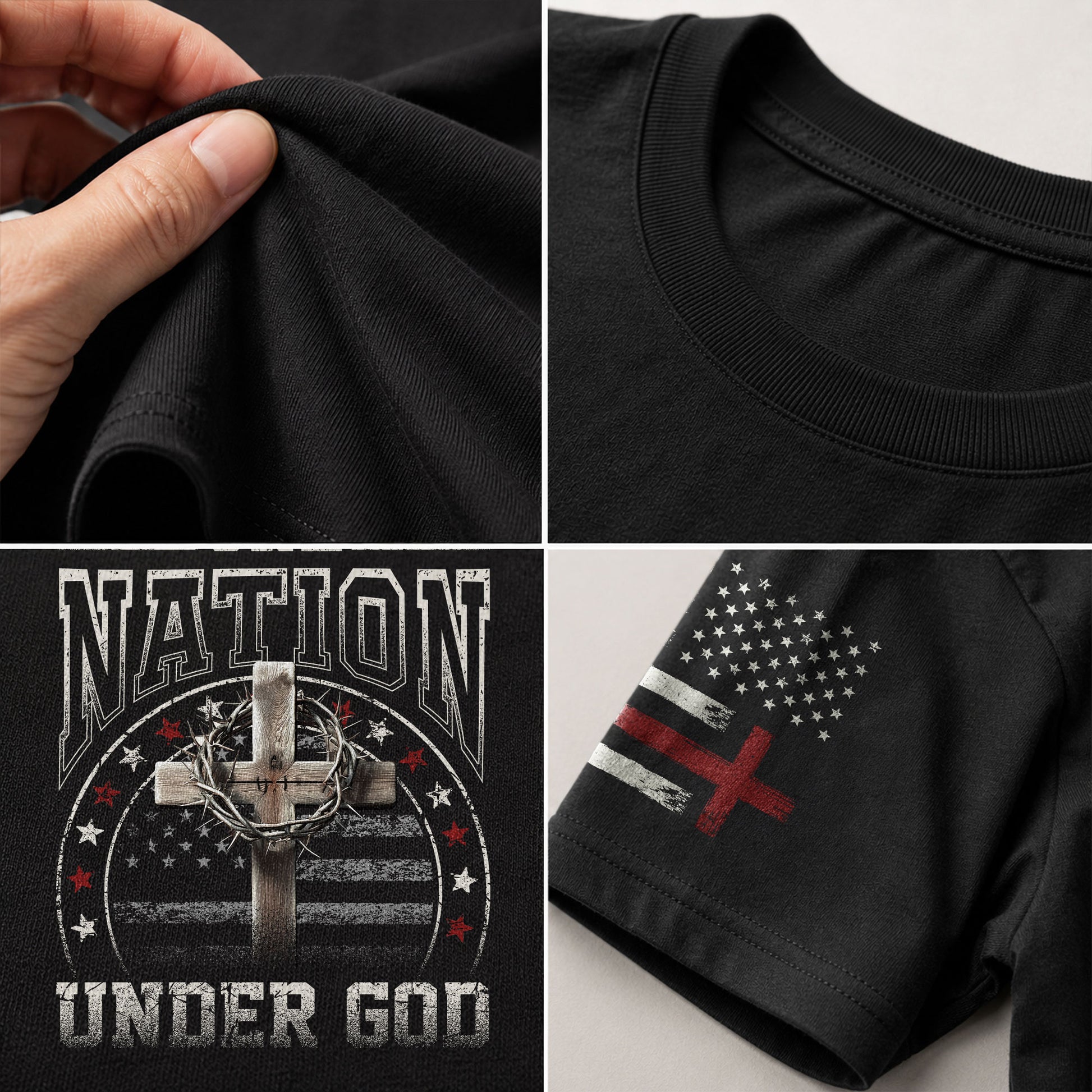 Christian Shirts for Men - One Nation Under God Cross and American Flag, Christian Tee Shirts - Rust Field Wear