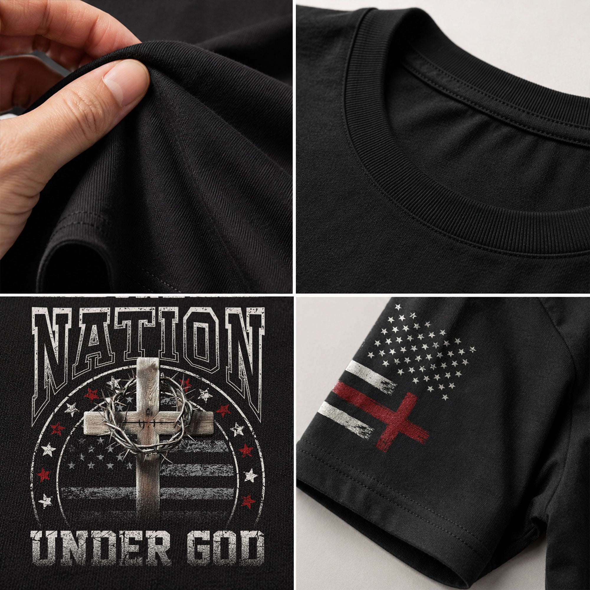 Christian Shirts for Men - One Nation Under God Cross and American Flag, Christian Tee Shirts - Rust Field Wear