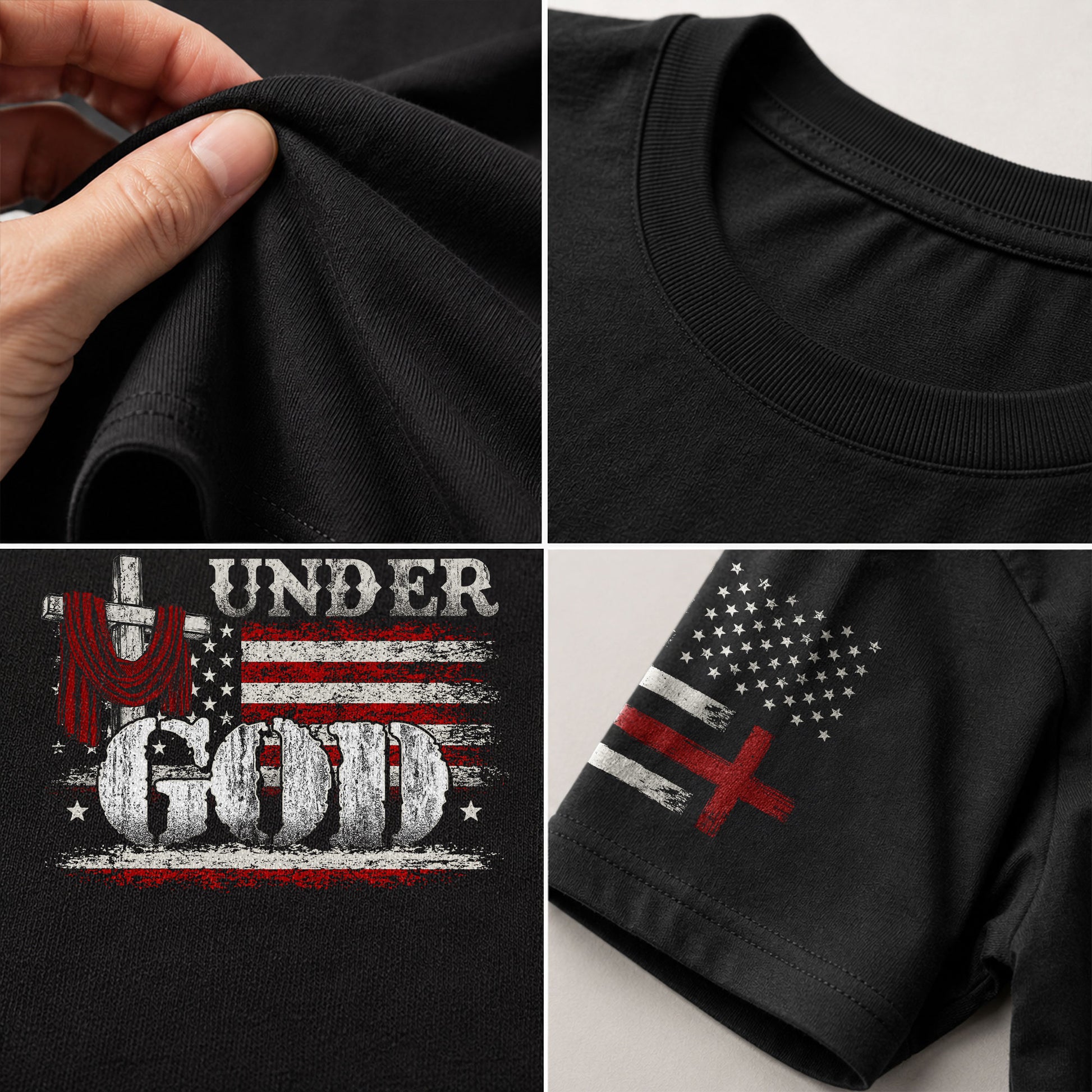One Nation Under God Cross and American Flag, Christian Shirts for Men - Christian Tee Shirts - Rust Field Wear