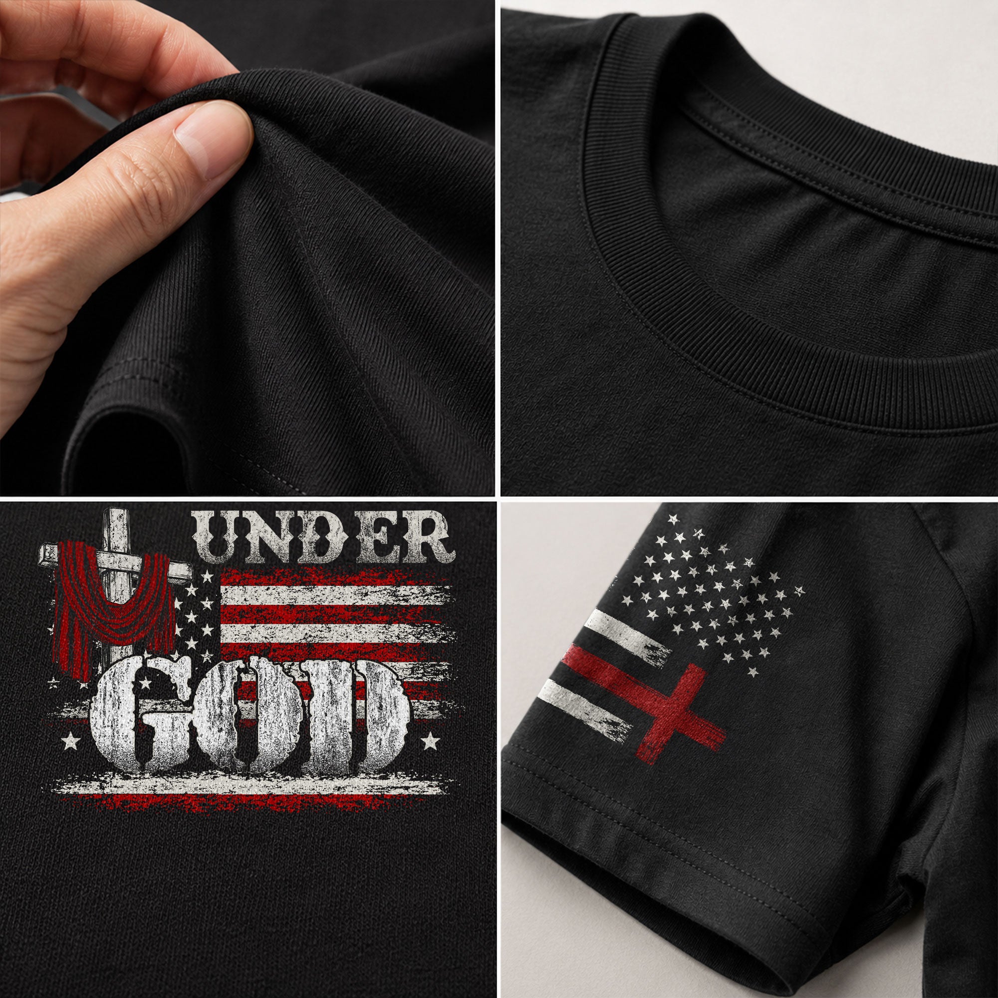 One Nation Under God Cross and American Flag, Christian Shirts for Men - Christian Tee Shirts - Rust Field Wear