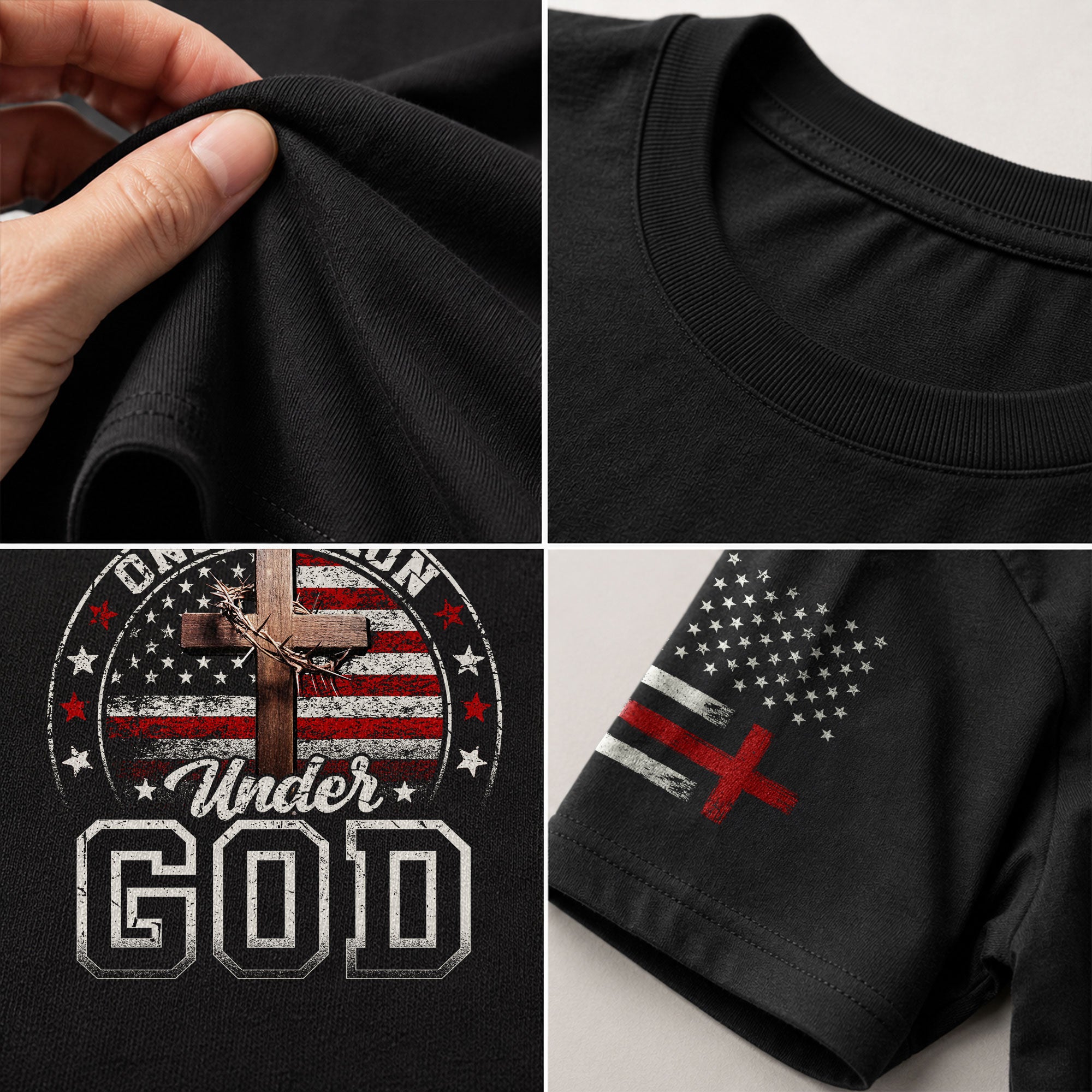 One Nation Under God Christian American Flag Cross, Christian Tee Shirts - Faith Shirts for Men - Rust Field Wear