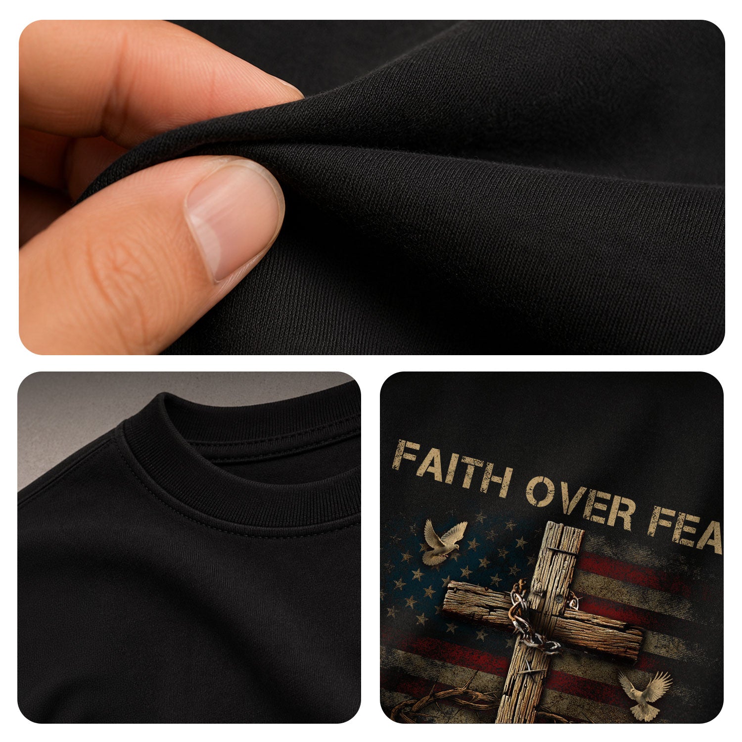 Christian Tee Shirts, Cross of Faith Faith Over Fear - Christian Shirts for Men - Rust Field Wear