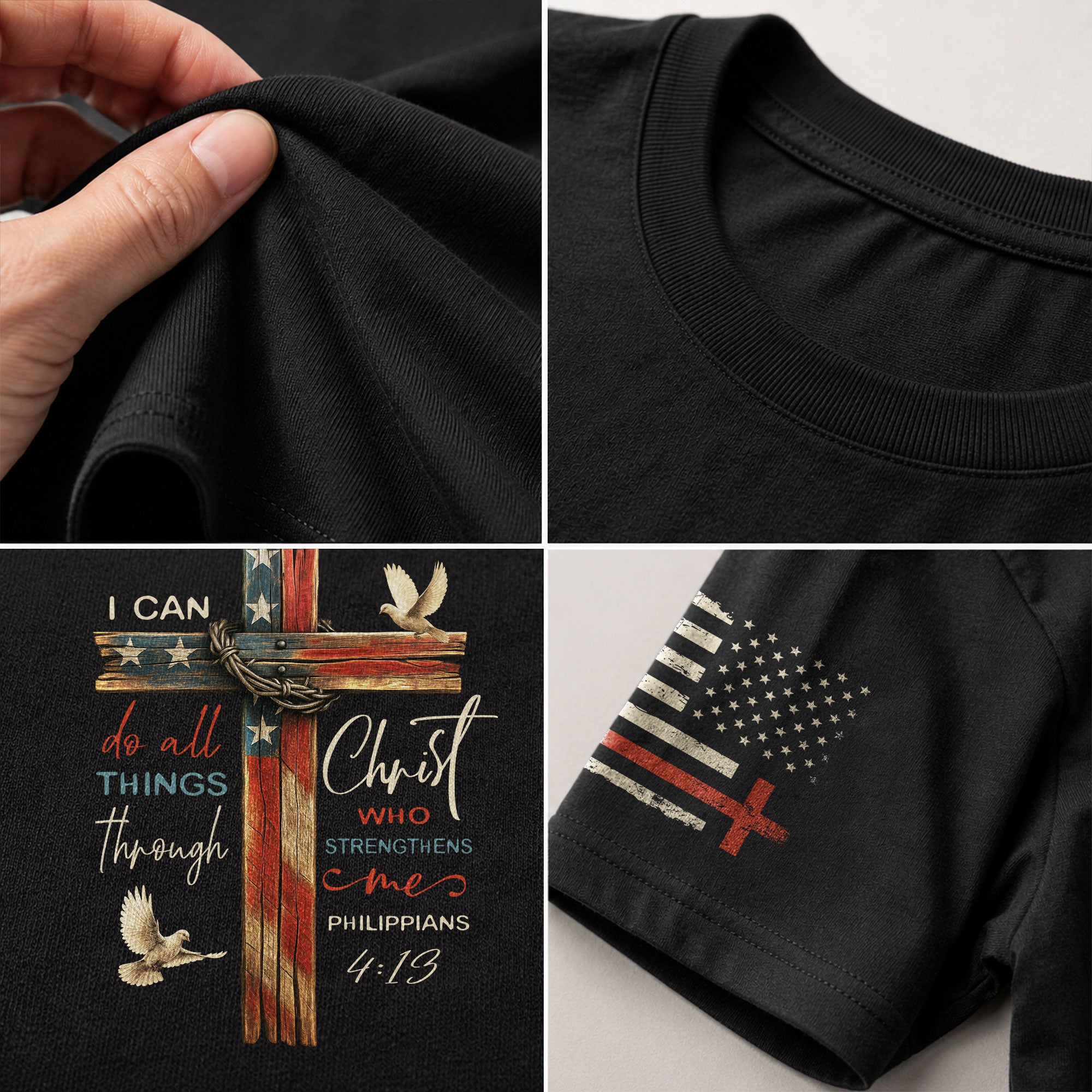 Philippians 4:13 I Can Do All Things Through Christ Flag Cross Christian - Christian Shirts for Men, Faith Based Christian Tee Shirts - Rust Field Wear