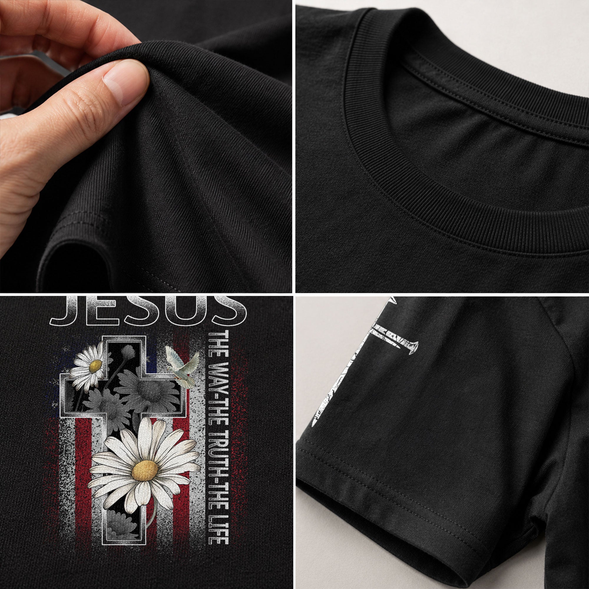 Christian Shirts for Men, Jesus The Way The Truth The Life Floral Cross USA Flag Christian - Christian Tee Shirts - Rust Field Wear
