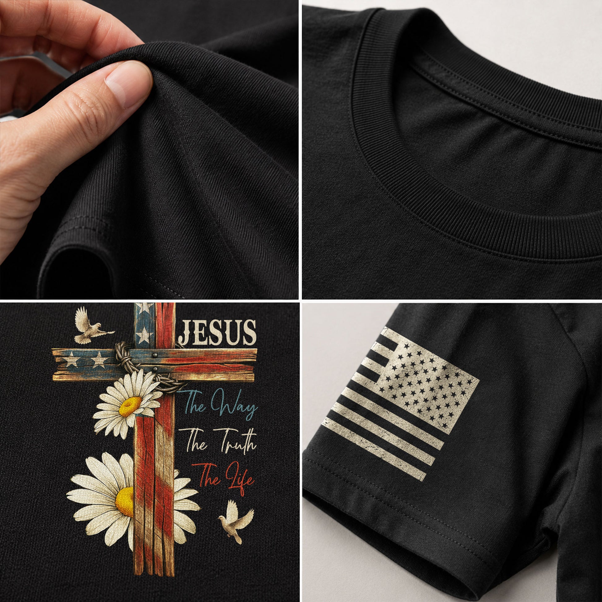 Faith Over Fear Psalm 118:6 Cross and Flag Christian Vintage - Christian Shirts for Men, Faith Based Christian Tee Shirts - Rust Field Wear