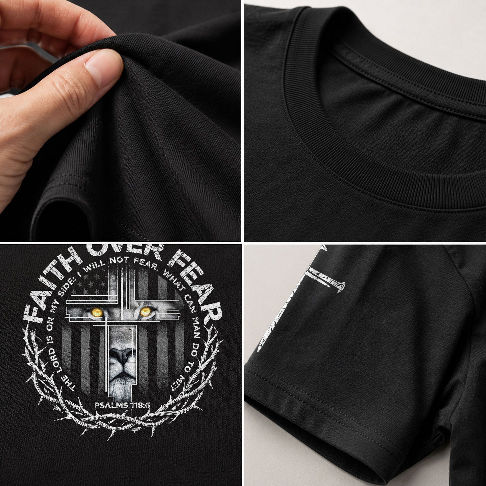 Christian Tee Shirts, Faith Over Fear Lion Psalm 118:6 Christian Warrior - Christian Shirts for Men - Rust Field Wear