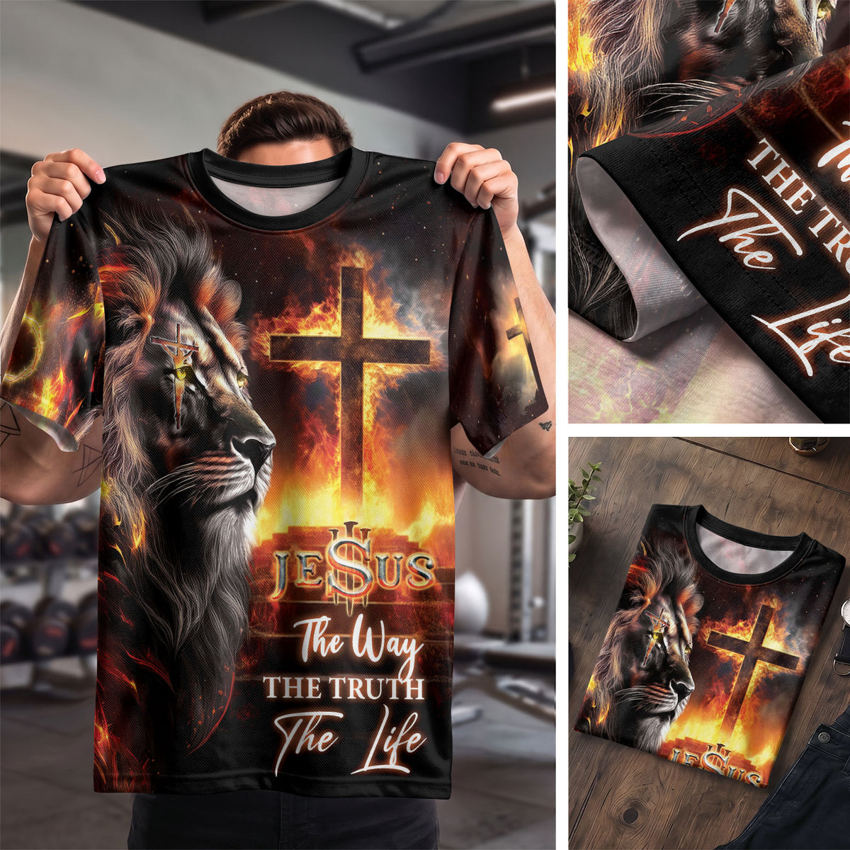 Christian Tee Shirts for Men - Lion of Judah Cross Fire, RustField Co Freedom Shirts - Rust Field Wear