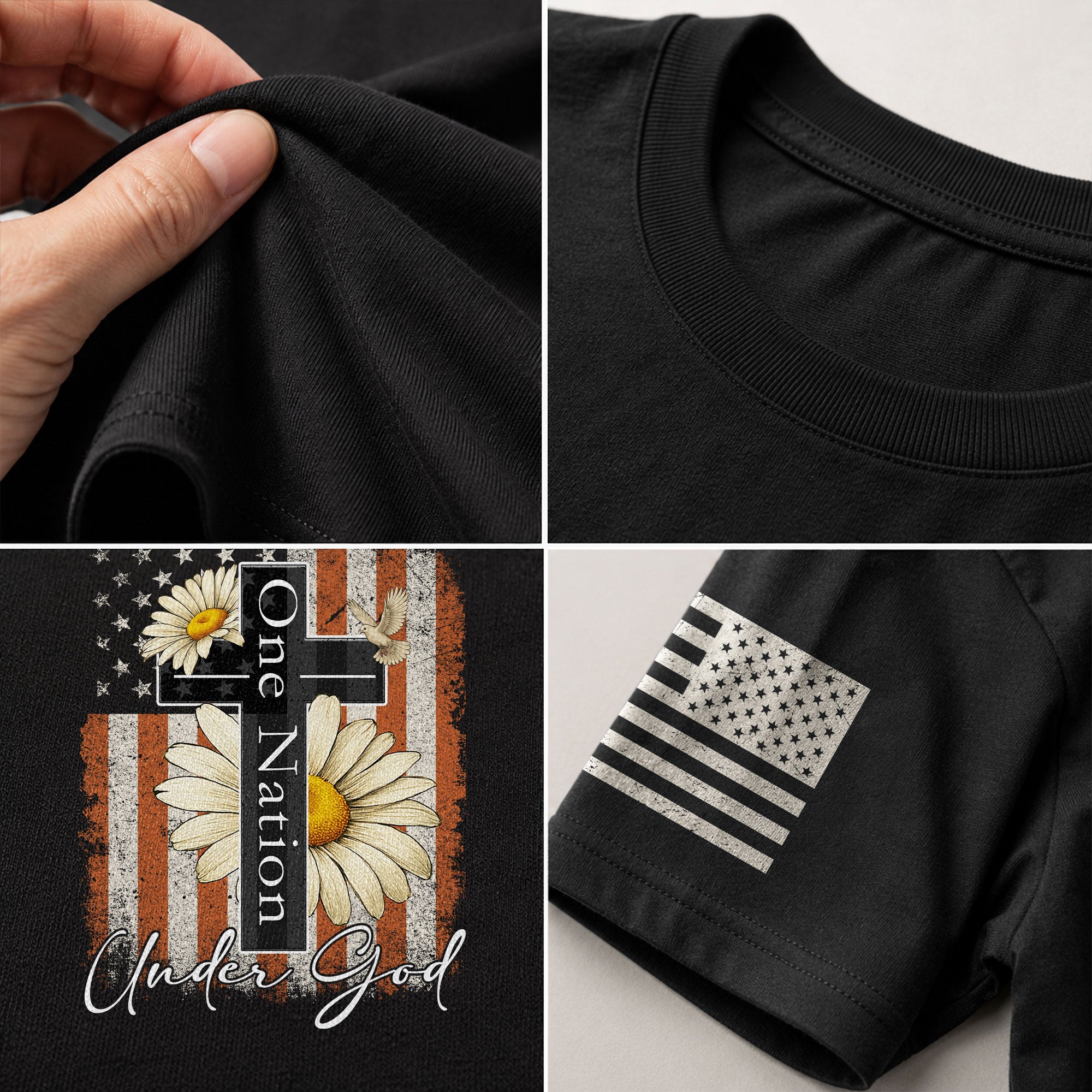 One Nation Under God Floral Patriotic - Christian Tee Shirts, Christian Shirts for Men - Rust Field Wear
