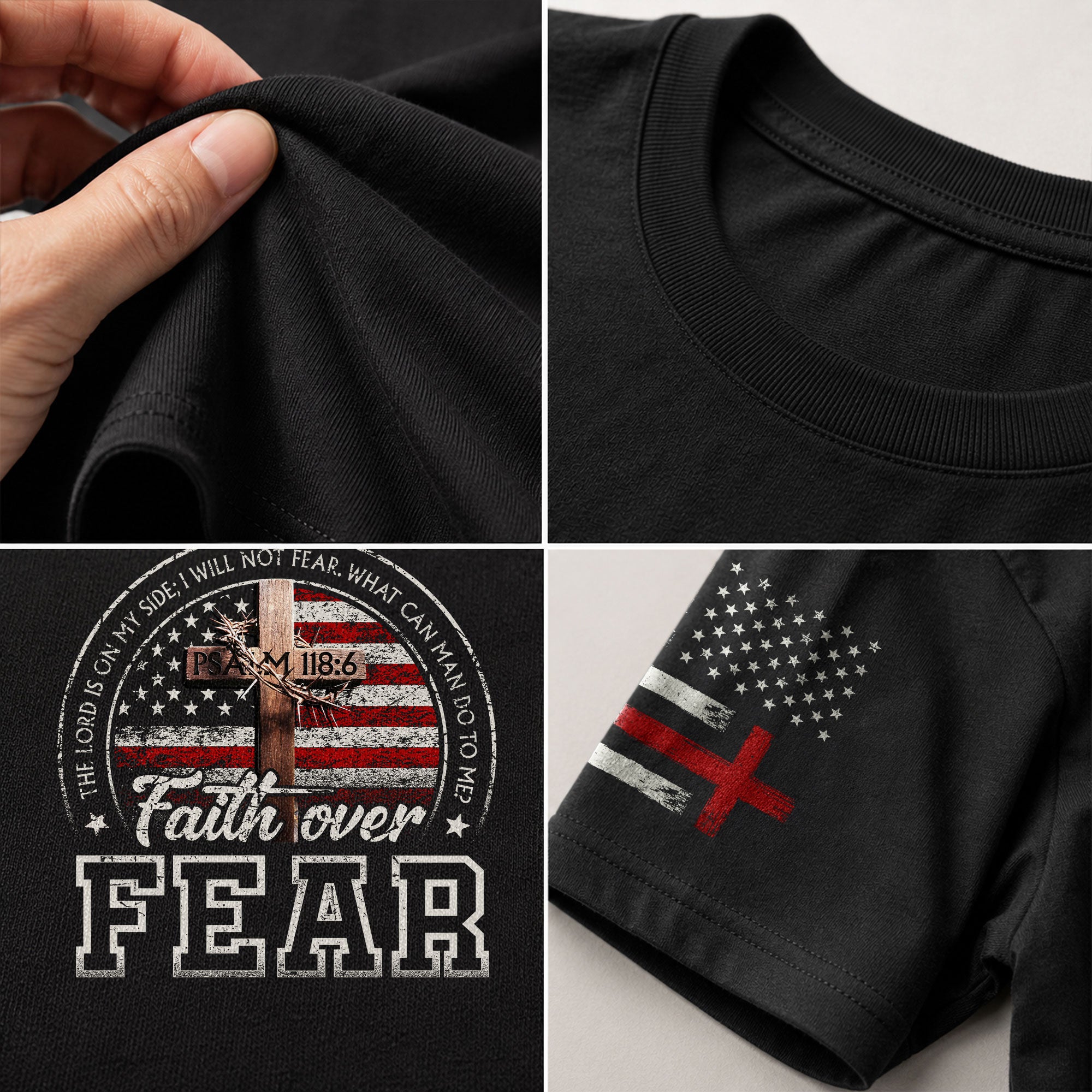 Faith Over Fear Psalm 118:6 American Flag Design, Christian Shirts for Men - Christian Tee Shirts - Rust Field Wear