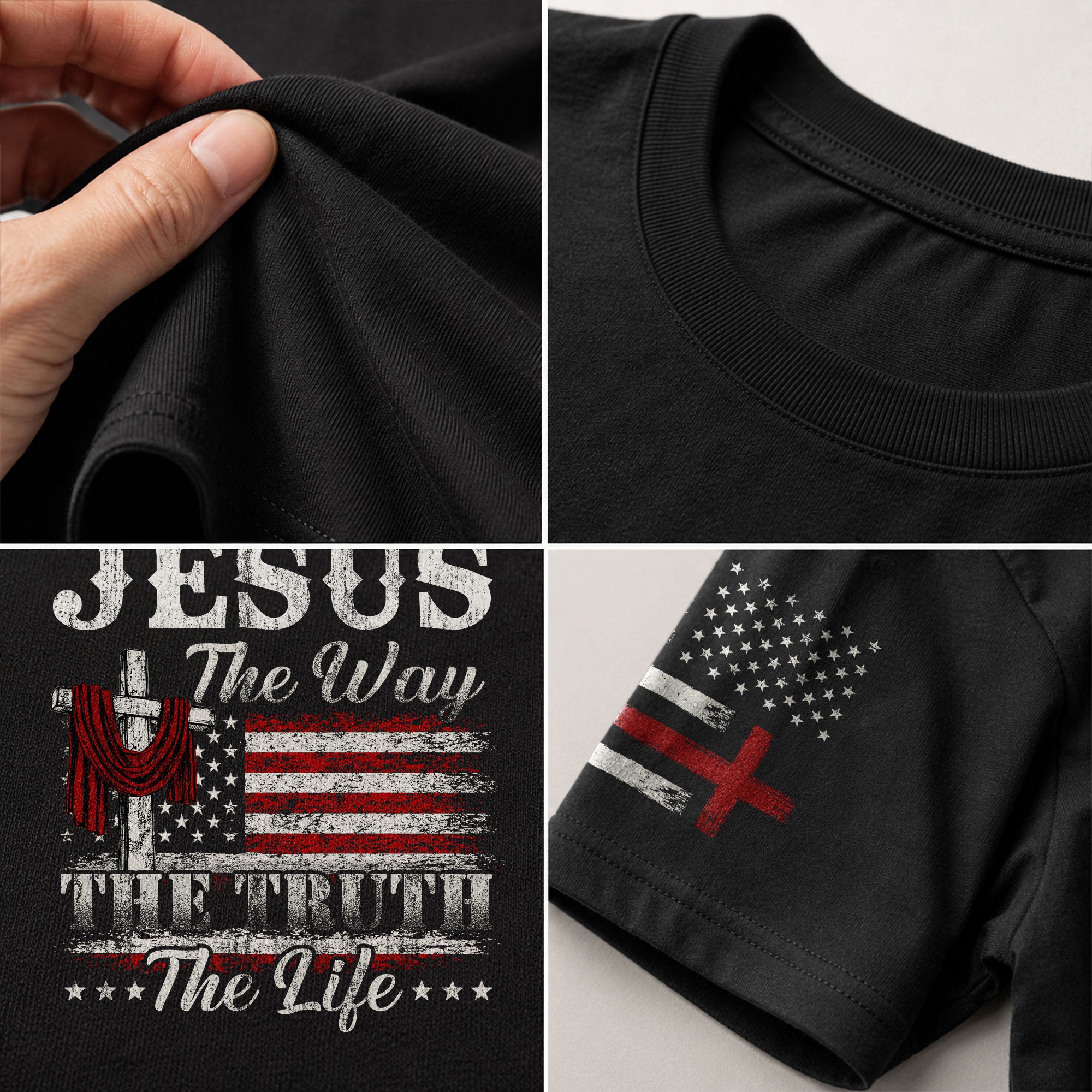 Jesus The Way The Truth The Life Flag Cross - Christian Tee Shirts, Christian Shirts for Men - Rust Field Wear
