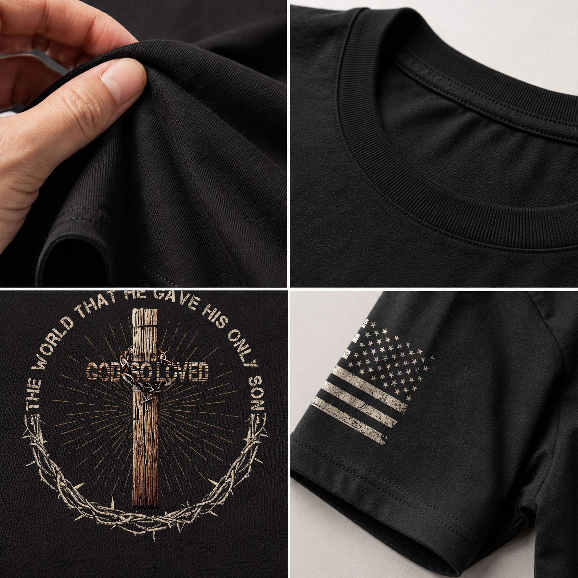 Faith Based Christian Tee Shirts, God So Loved John 3:16 Cross Edition - Christian Shirts for Men - Rust Field Wear