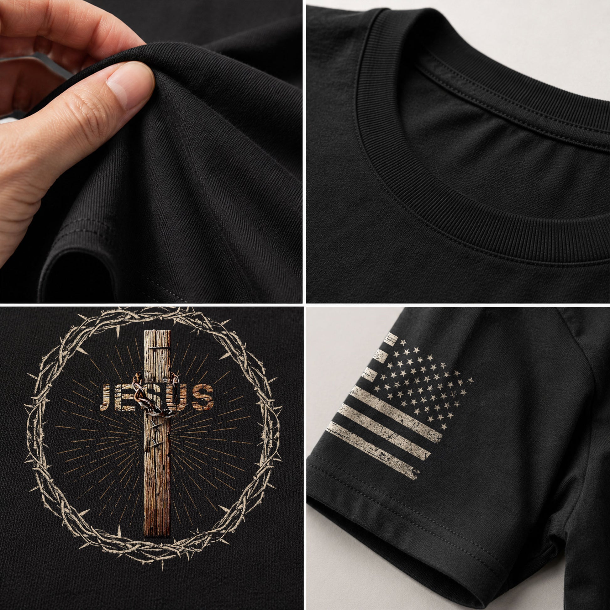 Jesus Crown of Thorns Cross Design - Christian Shirts for Men, Faith Based Christian Tee Shirts - Rust Field Wear