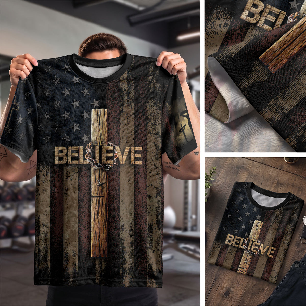 Freedom Shirts for Men, Believe in the Cross American Faith with Crucified Savior - Christian Tee Shirts, RustField Co - Rust Field Wear
