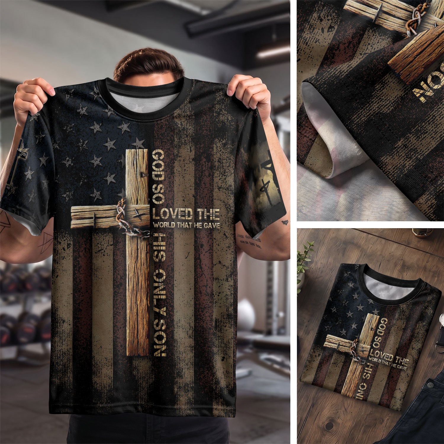 God So Loved The World John 3 16 Cross and Crown Patriotic - RustField Co Freedom Shirts, Christian Tee Shirts for Men - Rust Field Wear