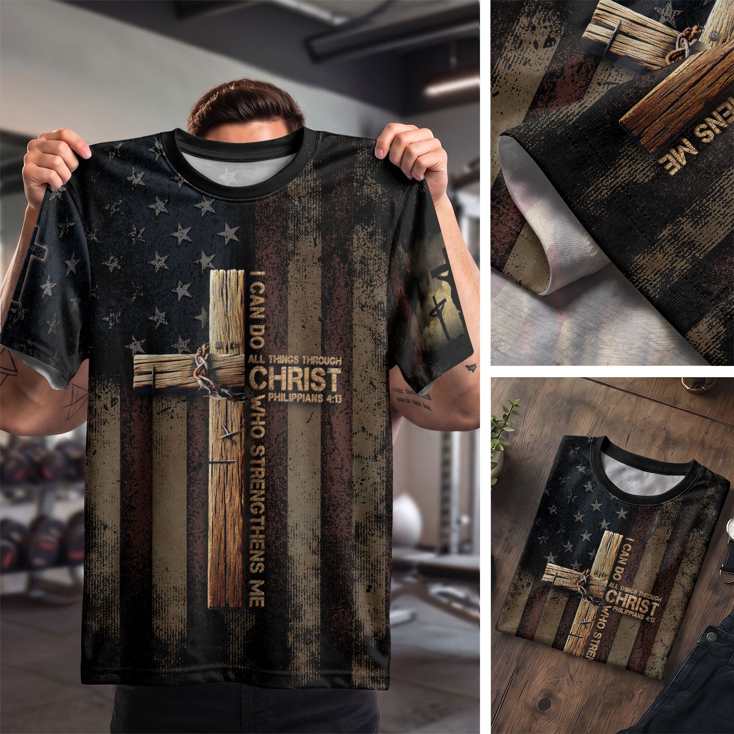 RustField Co, I Can Do All Things Through Christ Philippians 4 13 Cross and Crown - Christian Tee Shirts for Men, Freedom Shirts - Rust Field Wear