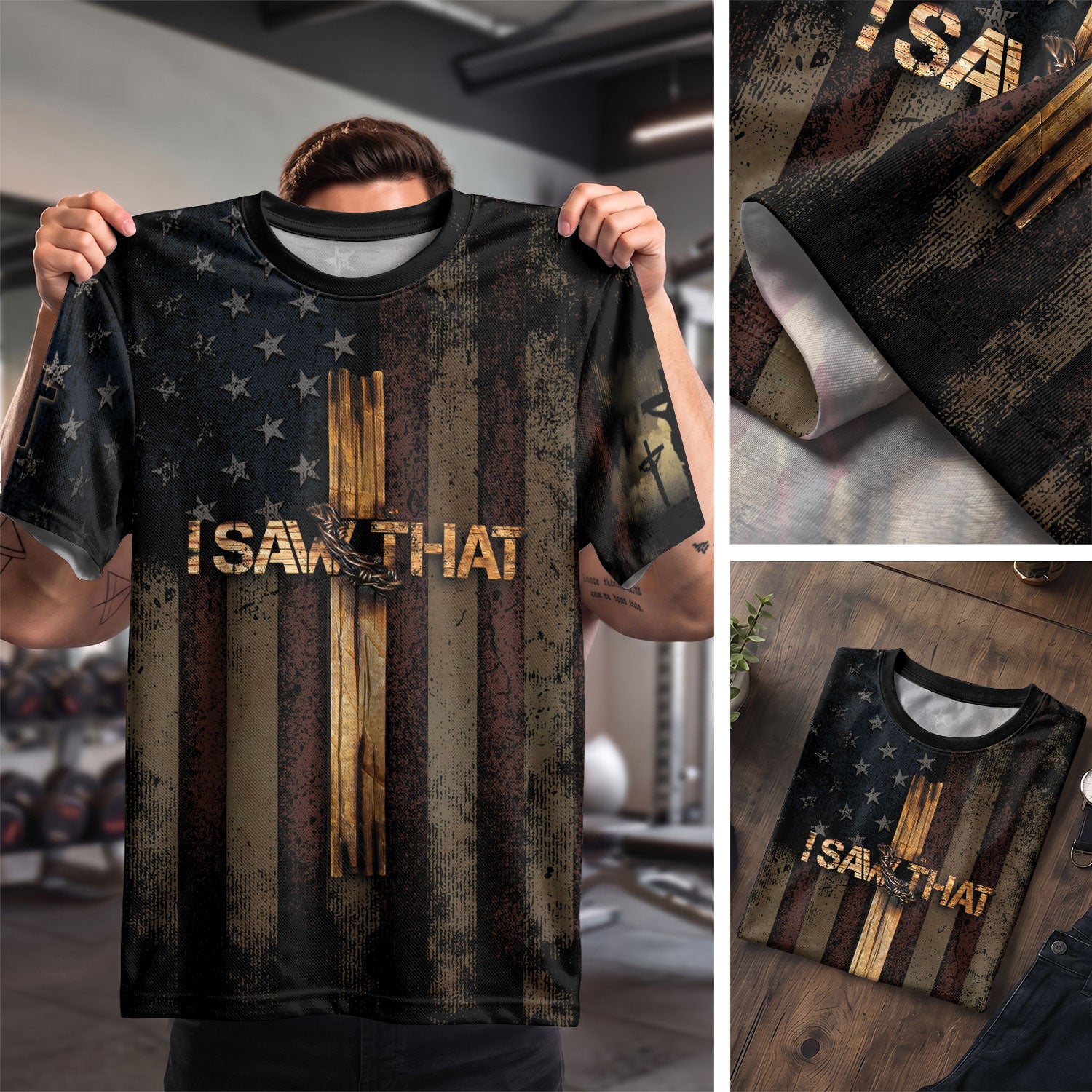 Christian Tee Shirts for Men, RustField Co - I SAW THAT Cross and Crown of Thorns Patriotic, Freedom Shirts - Rust Field Wear