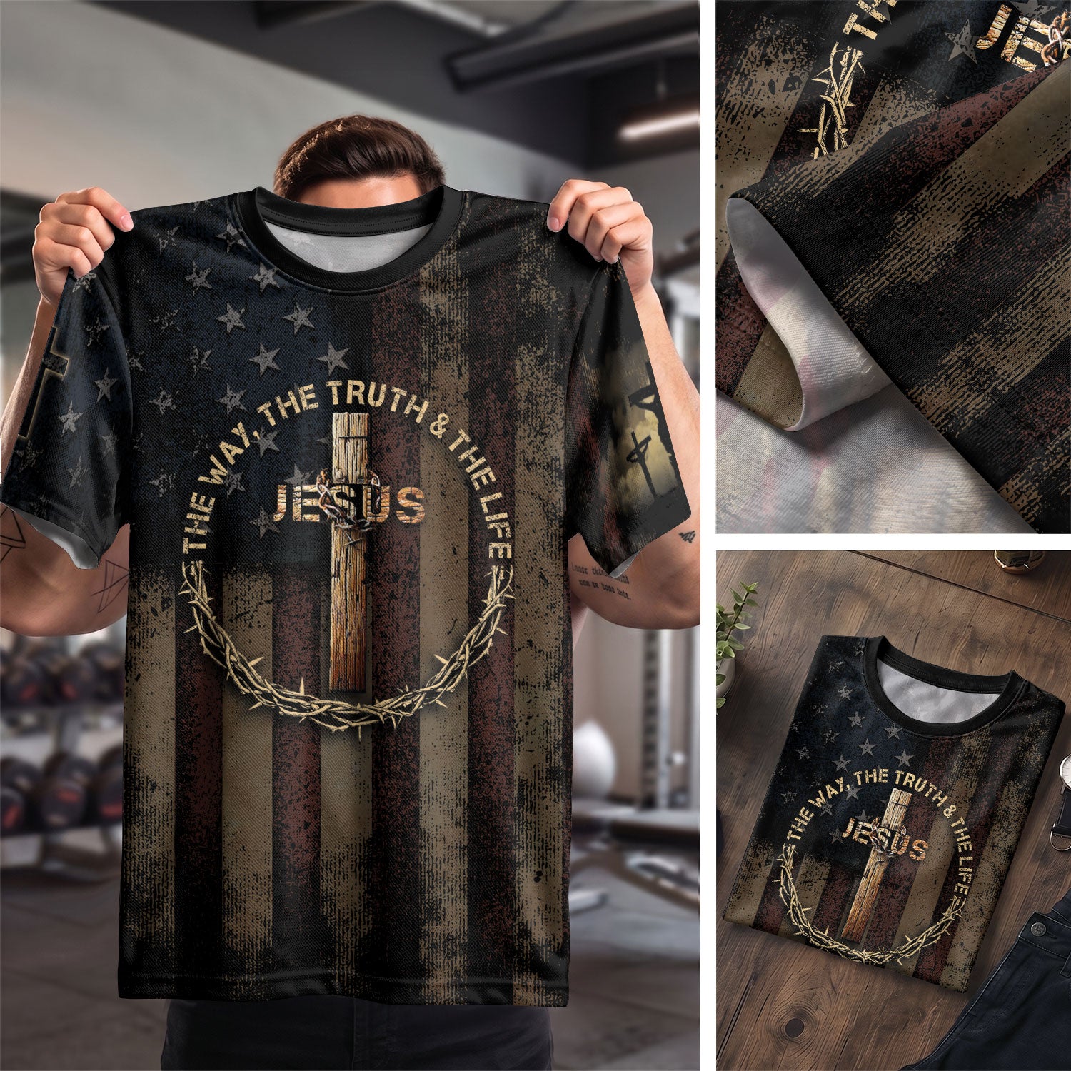 RustField Co Christian Tee Shirts - Jesus The Way The Truth and The Life Crowned Cross Patriotic, Freedom Shirts for Men - Rust Field Wear