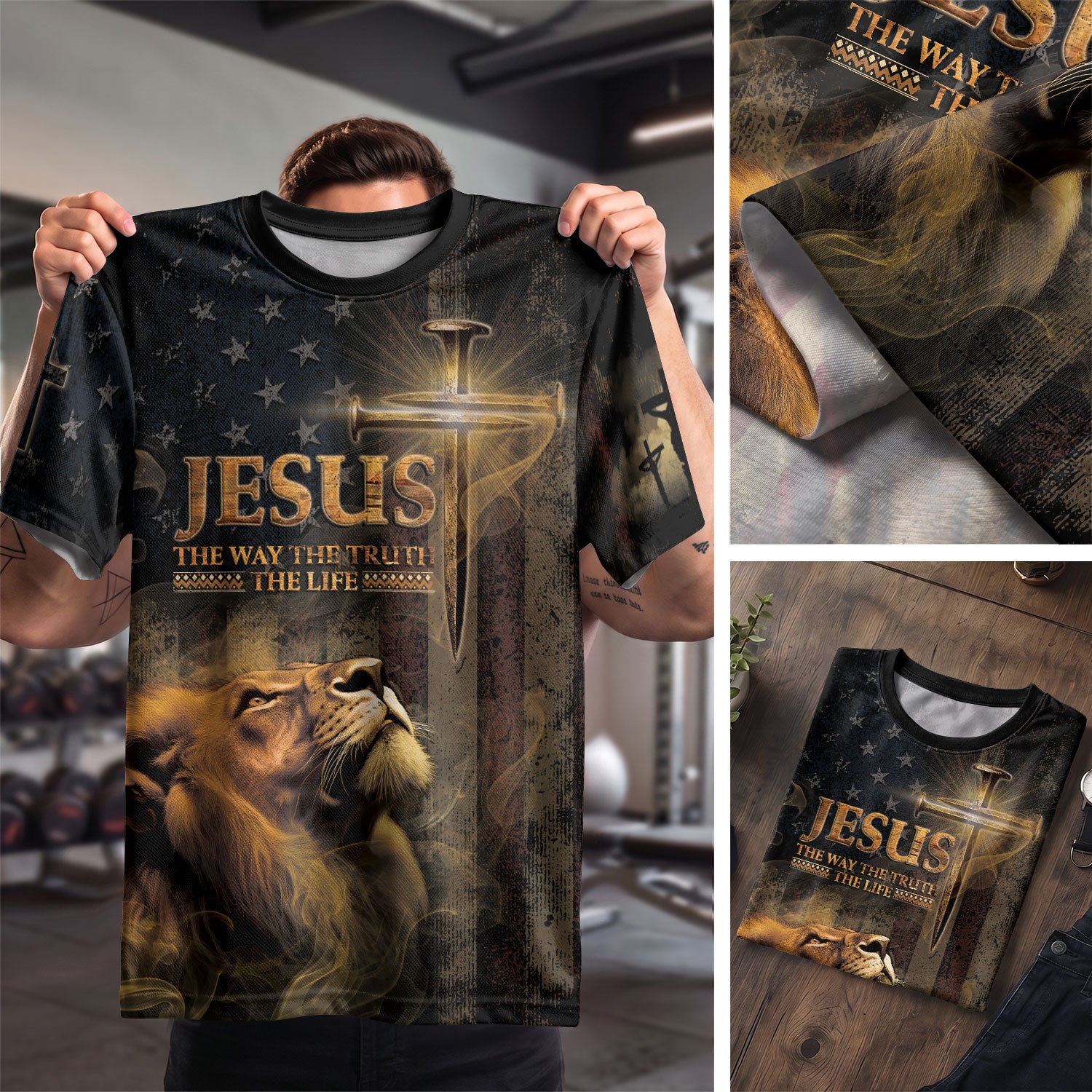 RustField Co Christian Tee Shirts - Jesus Truth and Freedom Lion Flag and Cross Patriotic Wear, Freedom Shirts for Men - Rust Field Wear