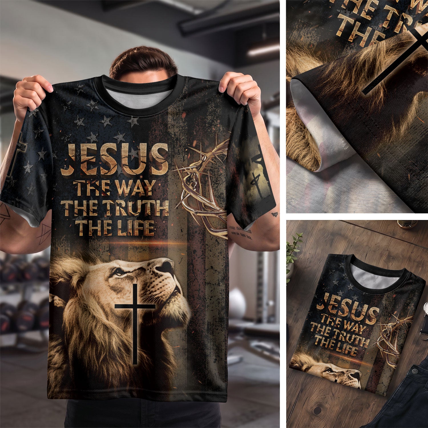 Christian Tee Shirts, Jesus Is the Truth Crown of Thorns and Patriotic Lion Faithwear - Freedom Shirts for Men, RustField Co - Rust Field Wear