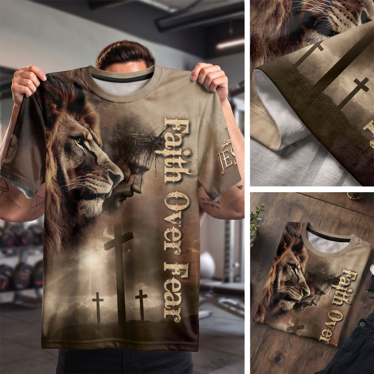 RustField Co Freedom Shirts - Faith Over Fear Jesus Lion and Cross Inspirational, Christian Tee Shirts for Men - Rust Field Wear