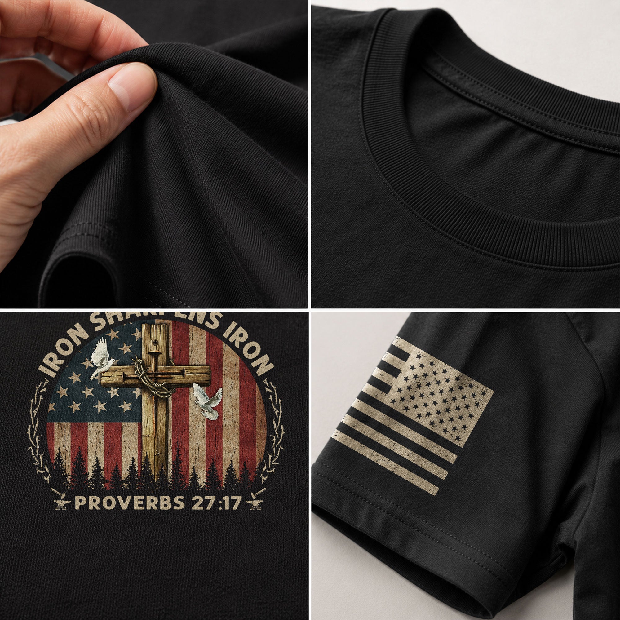 Christian Shirts for Men, Iron Sharpens Iron Proverbs 27:17 and Cross Bold Faithwear - Christian Tee Shirts - Rust Field Wear