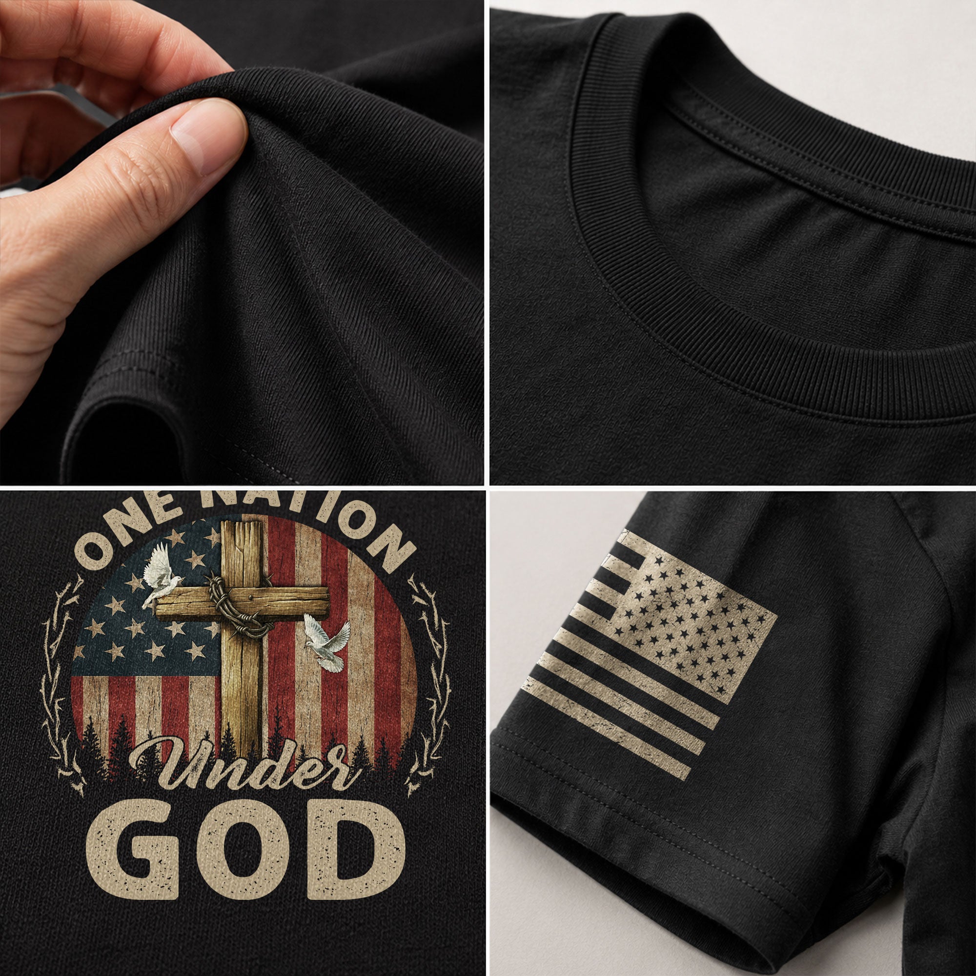 One Nation Under God Cross, Flag and Christian Boldwear, Christian Tee Shirts - Faith Shirts for Men - Rust Field Wear