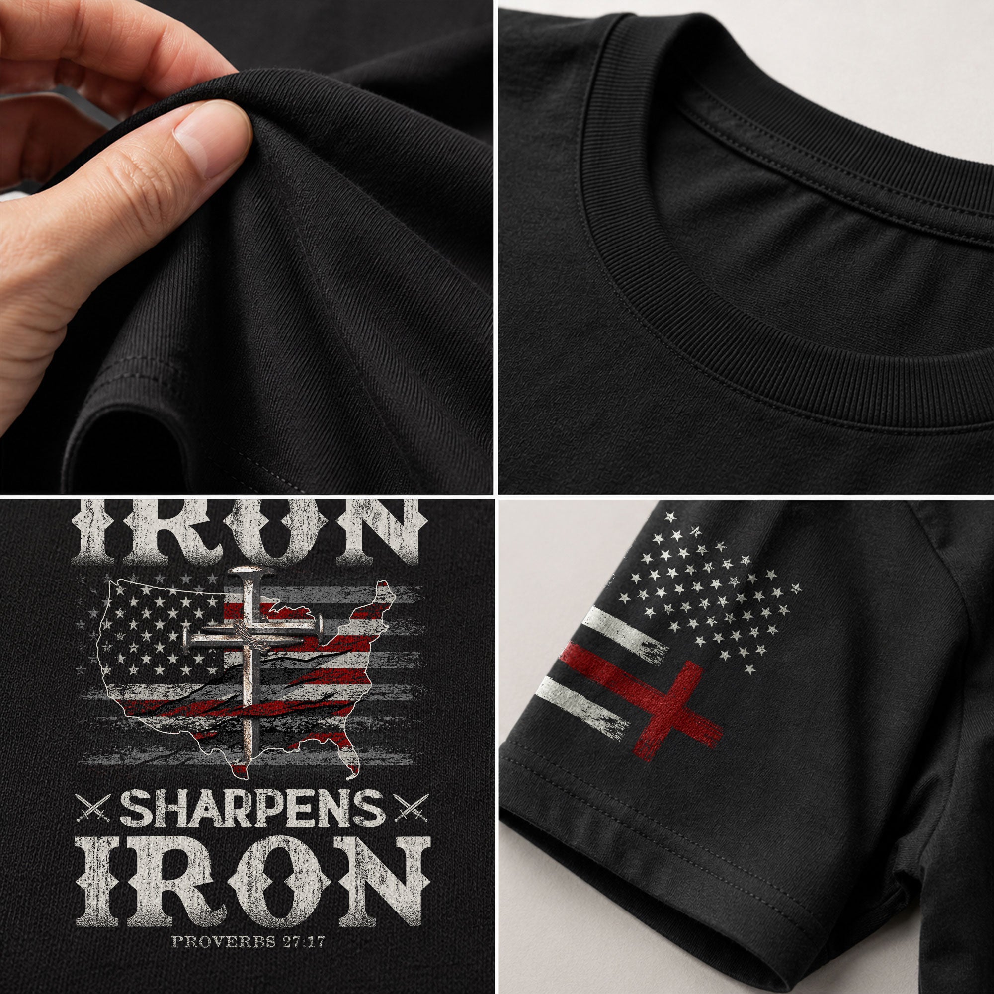 Faith Based Christian Tee Shirts, Iron Sharpens Iron Proverbs 27:17 USA Faith Warrior - Christian Shirts for Men - Rust Field Wear