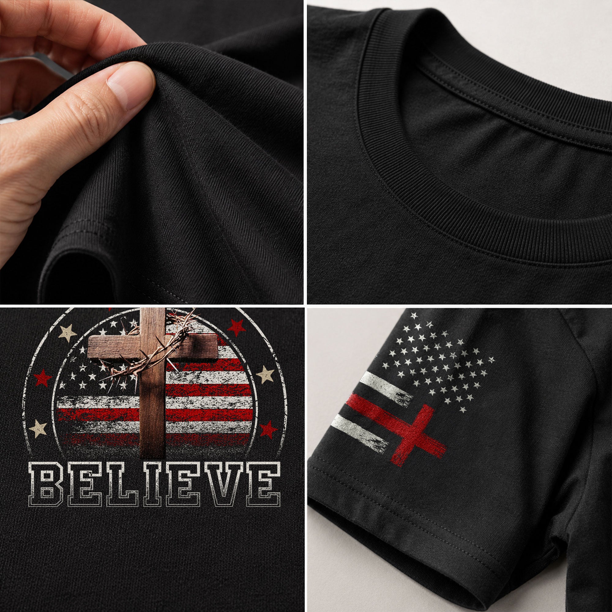 Believe American Flag and Cross Christian - Christian Tee Shirts, Christian Shirts for Men - Rust Field Wear