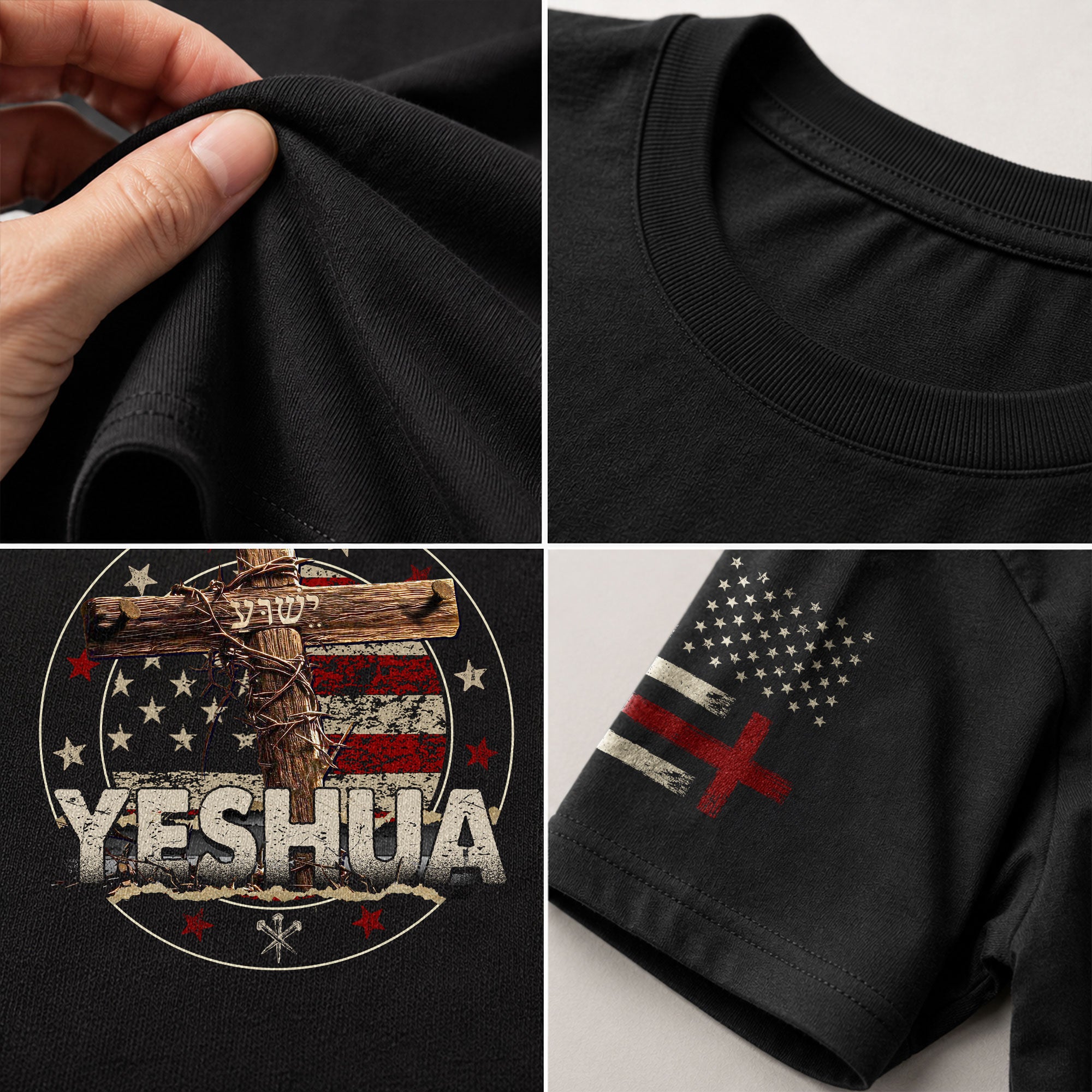 Christian Shirts for Men - Yeshua Cross and Flag, Christian Tee Shirts - Rust Field Wear