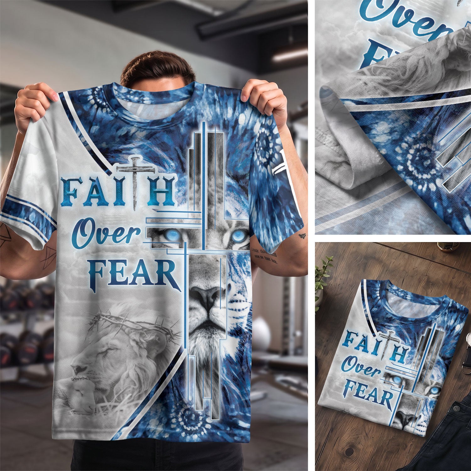 Faith Over Fear and Jesus Lion Cross Courage in Christian Tee Shirts - Freedom Shirts for Men, RustField Co - Rust Field Wear