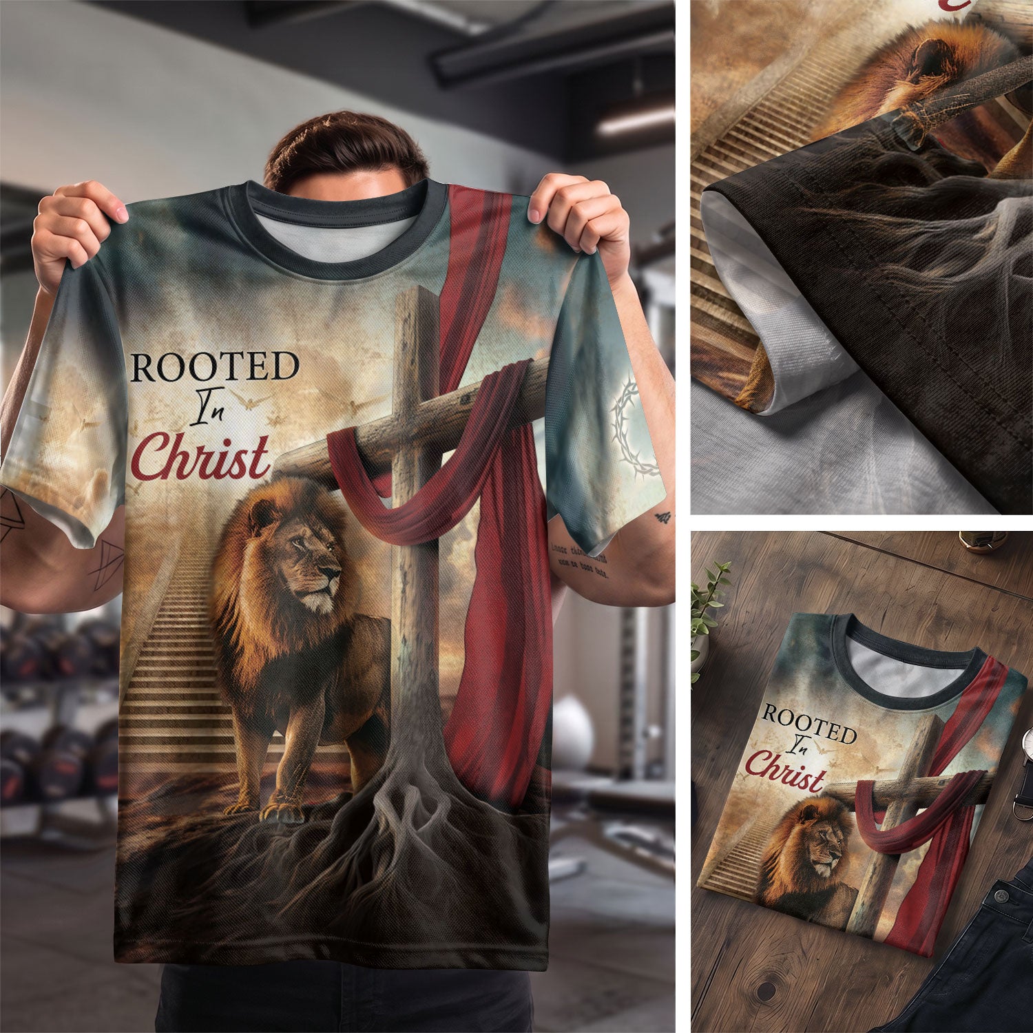 Christian Tee Shirts, Rooted In Christ The Rooted Cross And Lion - Freedom Shirts for Men, RustField Co - Rust Field Wear