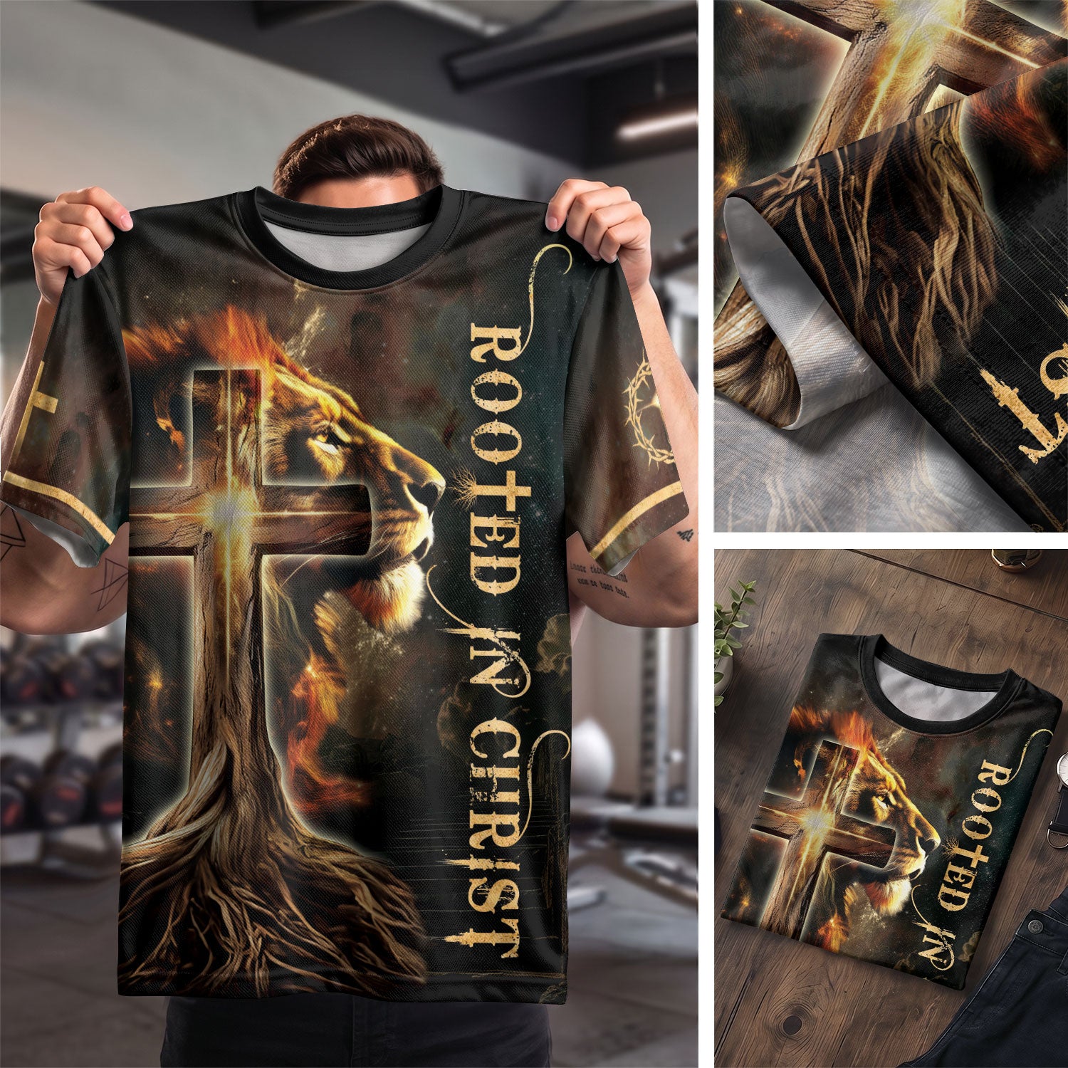 Rooted In The Light Of Christ Lion And Glowing Cross - Christian Tee Shirts for Men, Freedom Shirts, RustField Co - Rust Field Wear