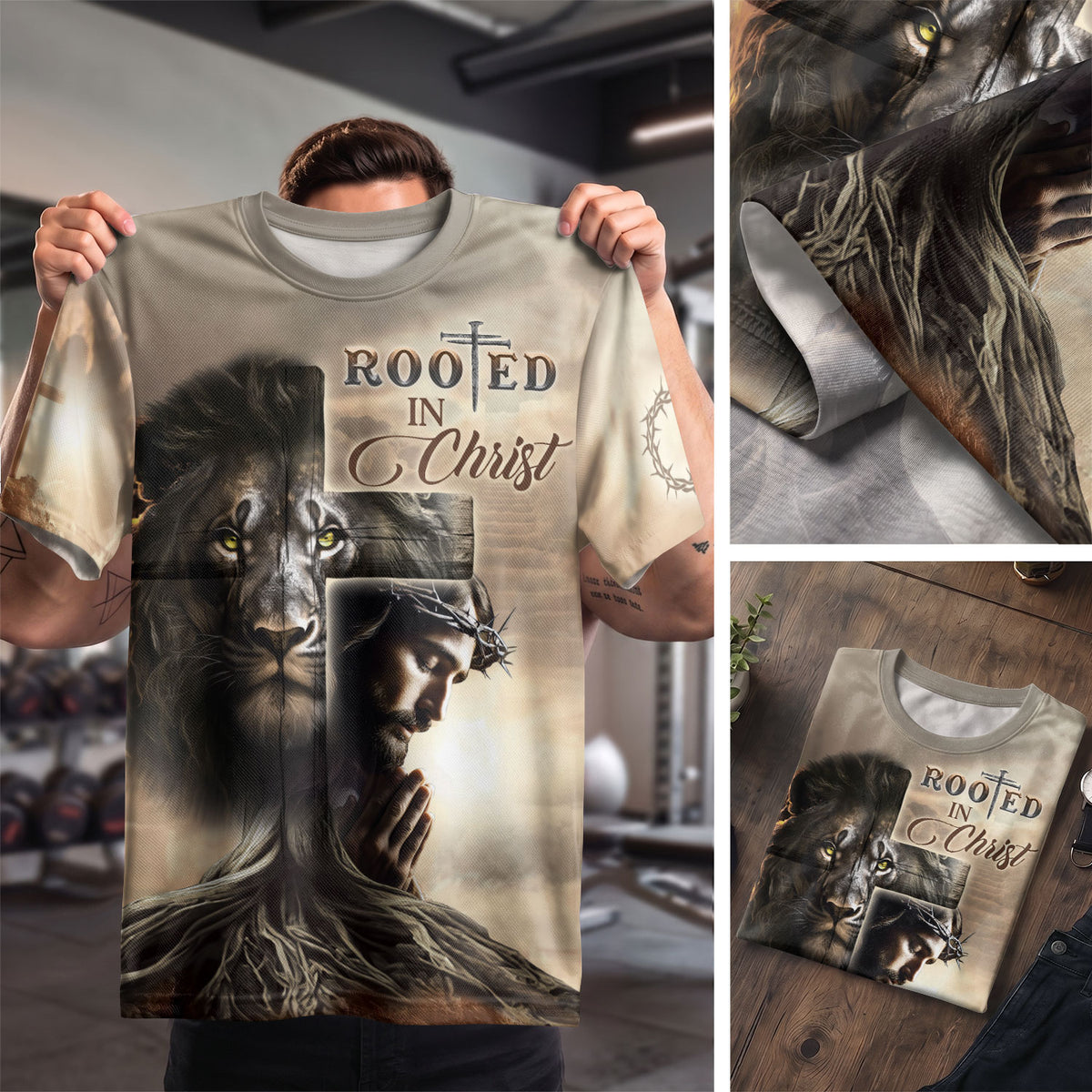 Rooted In Christ Lion And Savior In The Cross - RustField Co Freedom Shirts, Christian Tee Shirts for Men - Rust Field Wear