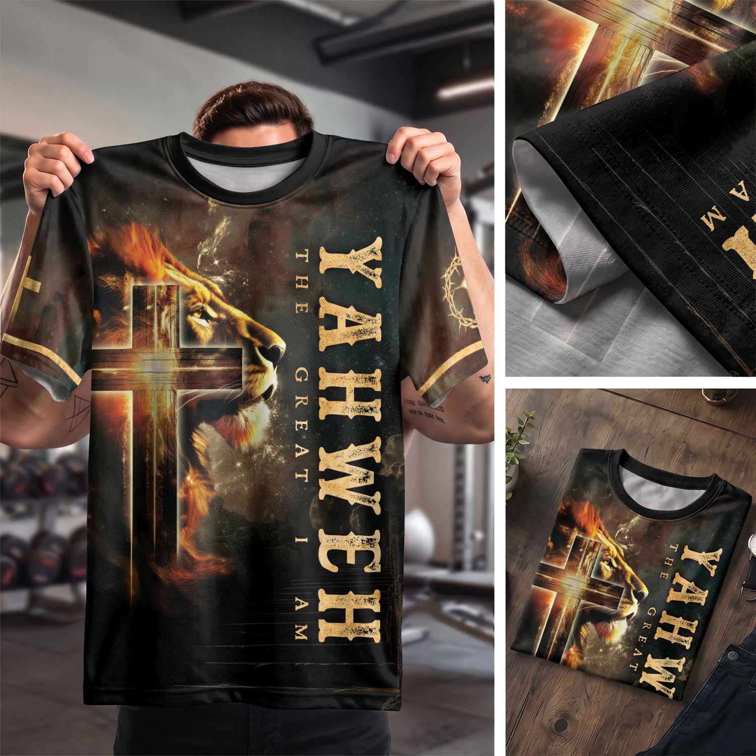 Yahweh The Great I Am Lion and Fiery Cross - RustField Co Freedom Shirts, Christian Tee Shirts for Men - Rust Field Wear