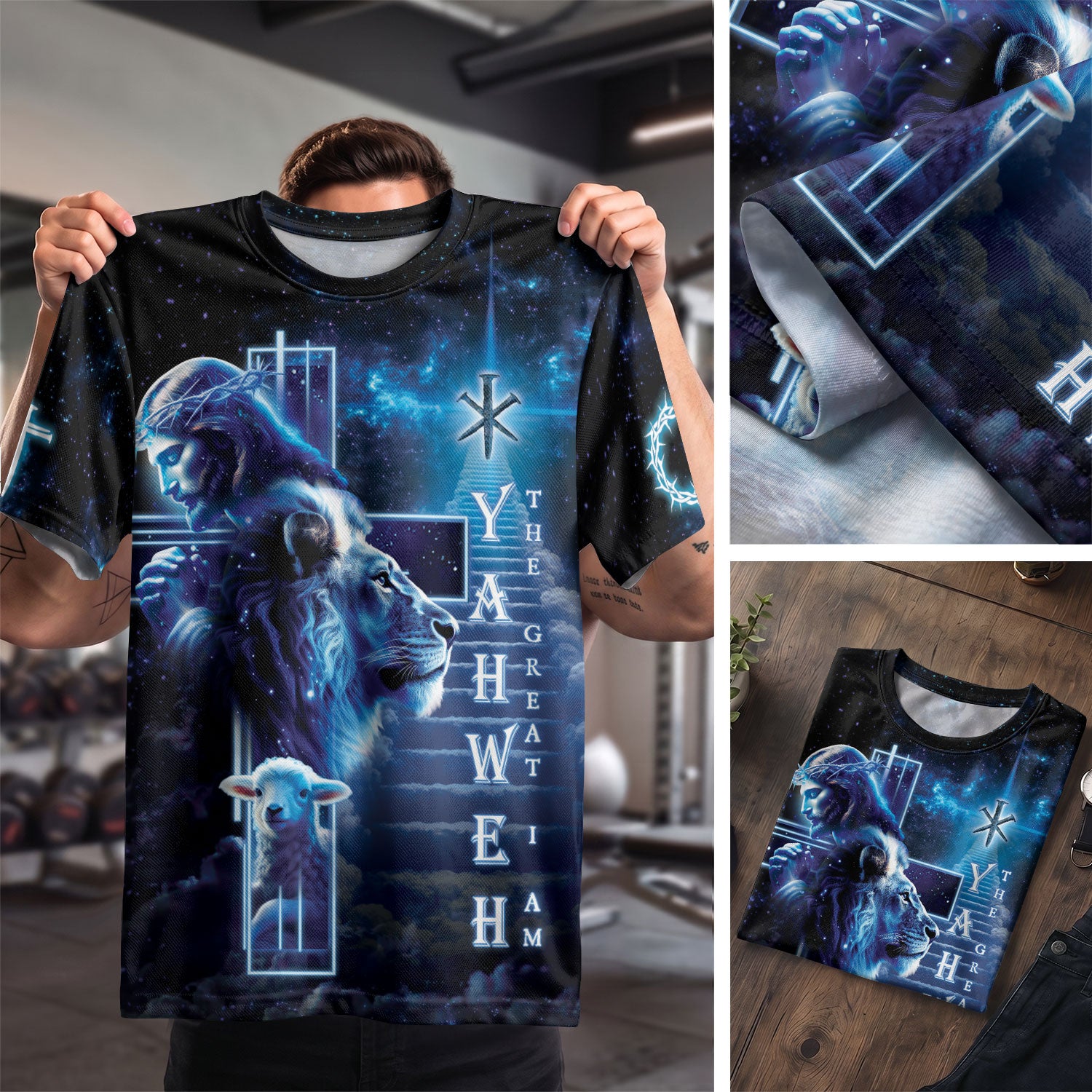 Yahweh The Great I Am in Heavenly with Lion and Lamb Christian Tee Shirts - Freedom Shirts for Men, RustField Co - Rust Field Wear
