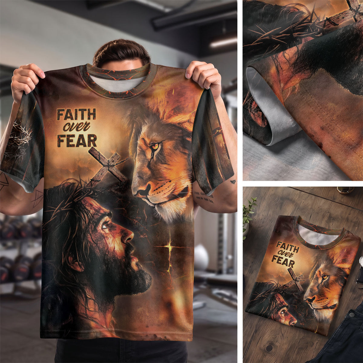 Freedom Shirts for Men, Faith Over Fear Jesus Lion for Believers - Christian Tee Shirts, RustField Co - Rust Field Wear