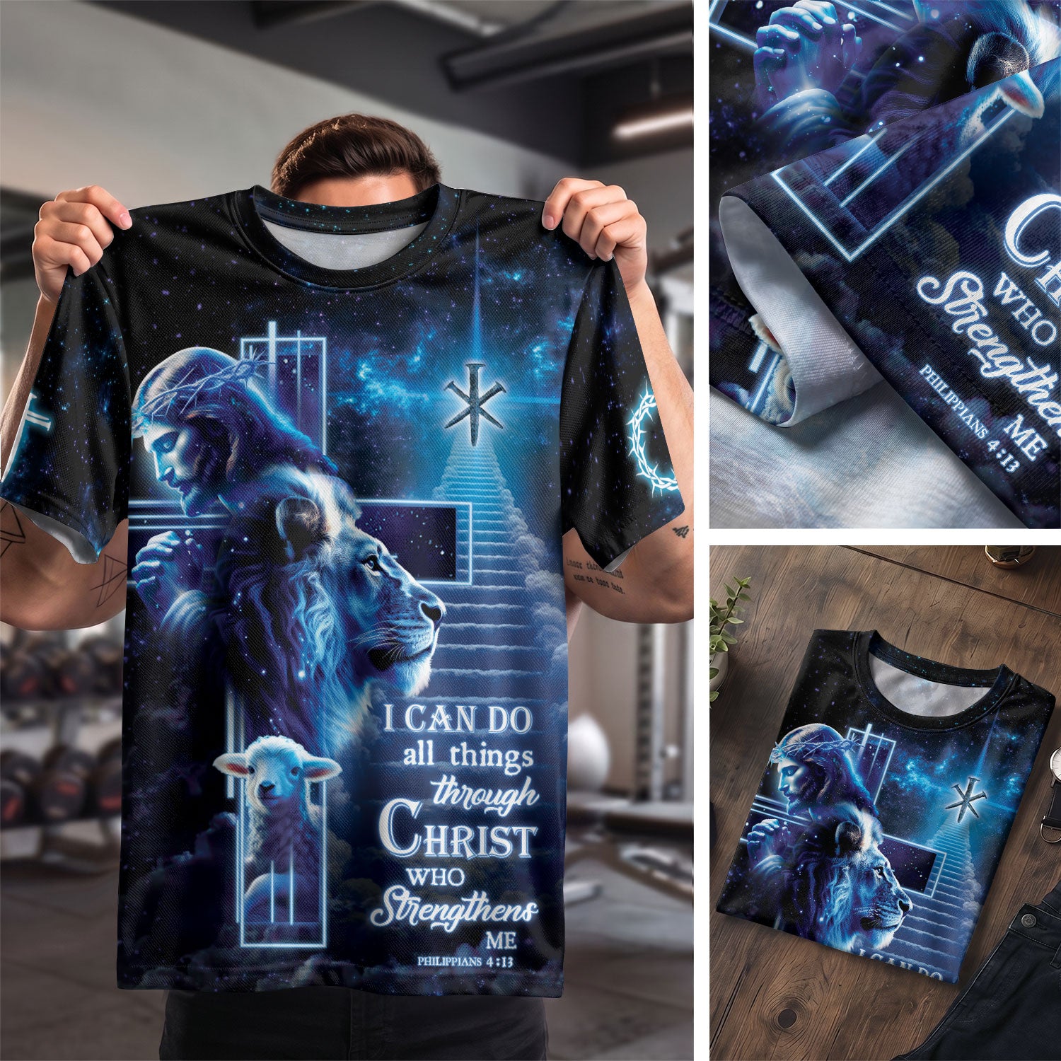 Christian Tee Shirts for Men, RustField Co - Christ Who Strengthens Me Cosmic Cross Tshirt, Freedom Shirts - Rust Field Wear