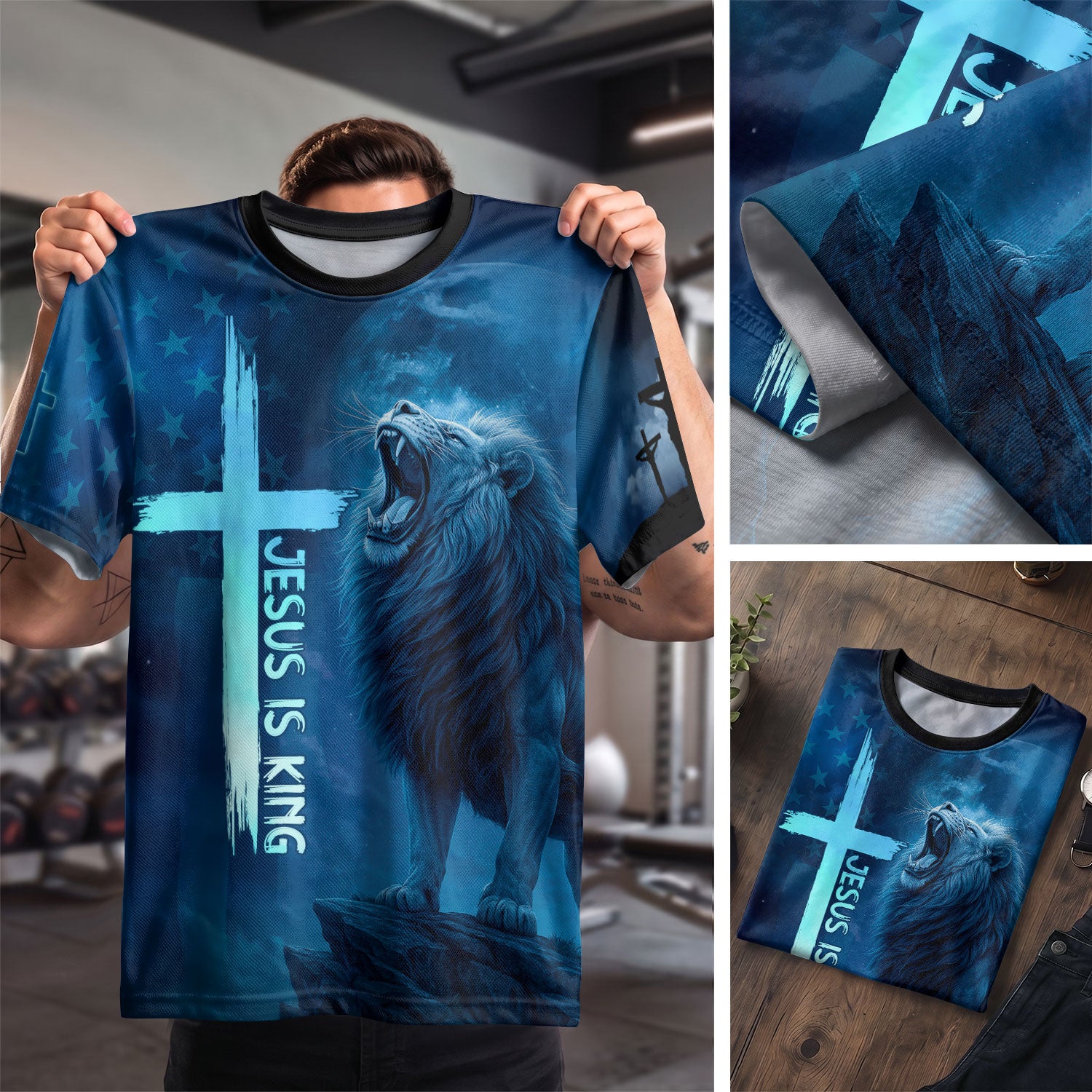 Freedom Shirts for Men, Jesus Is King Lion and Cross Night Sky - Christian Tee Shirts, RustField Co - Rust Field Wear