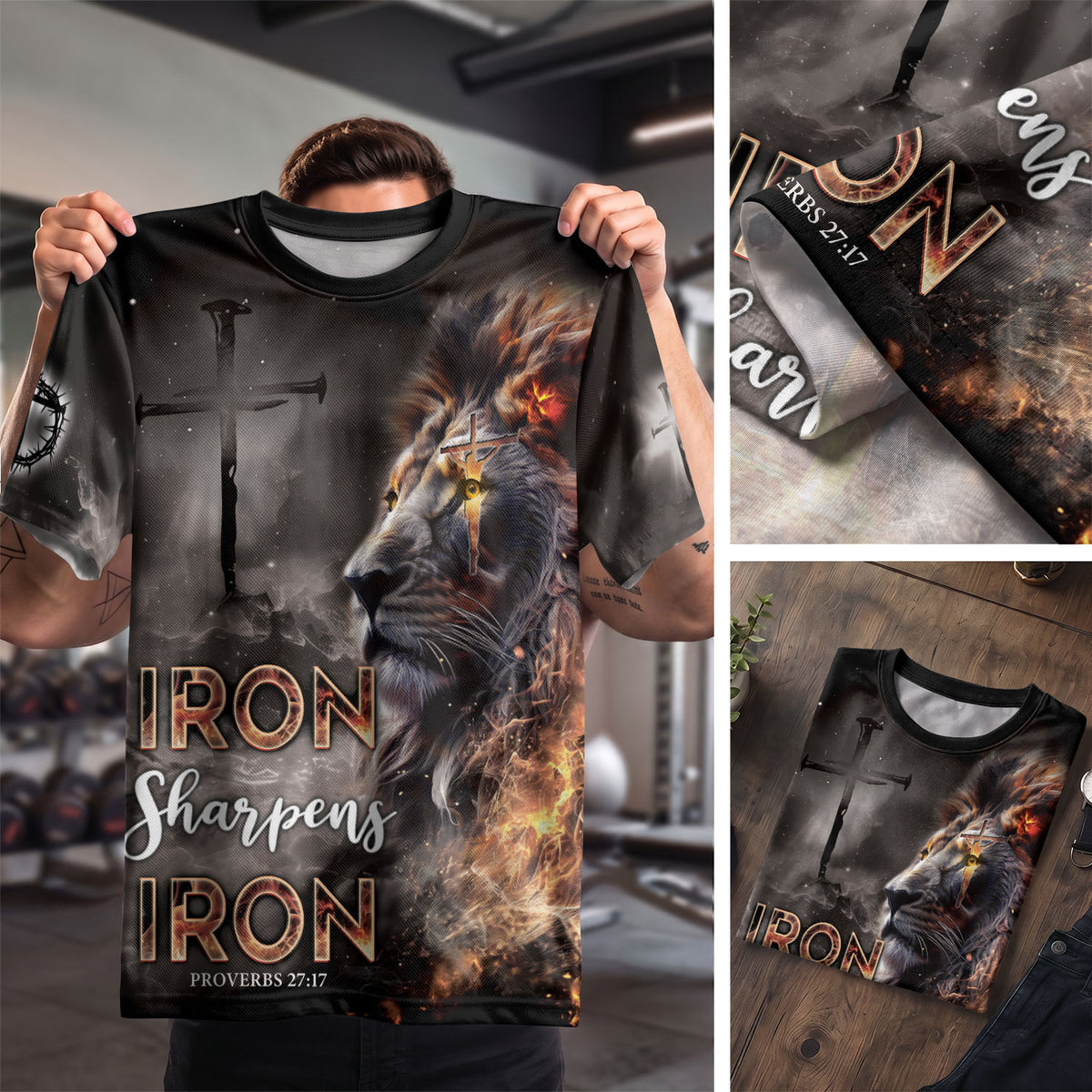 Freedom Shirts - Iron Sharpens Iron Fiery Lion Cross, Christian Tee Shirts for Men, RustField Co - Rust Field Wear
