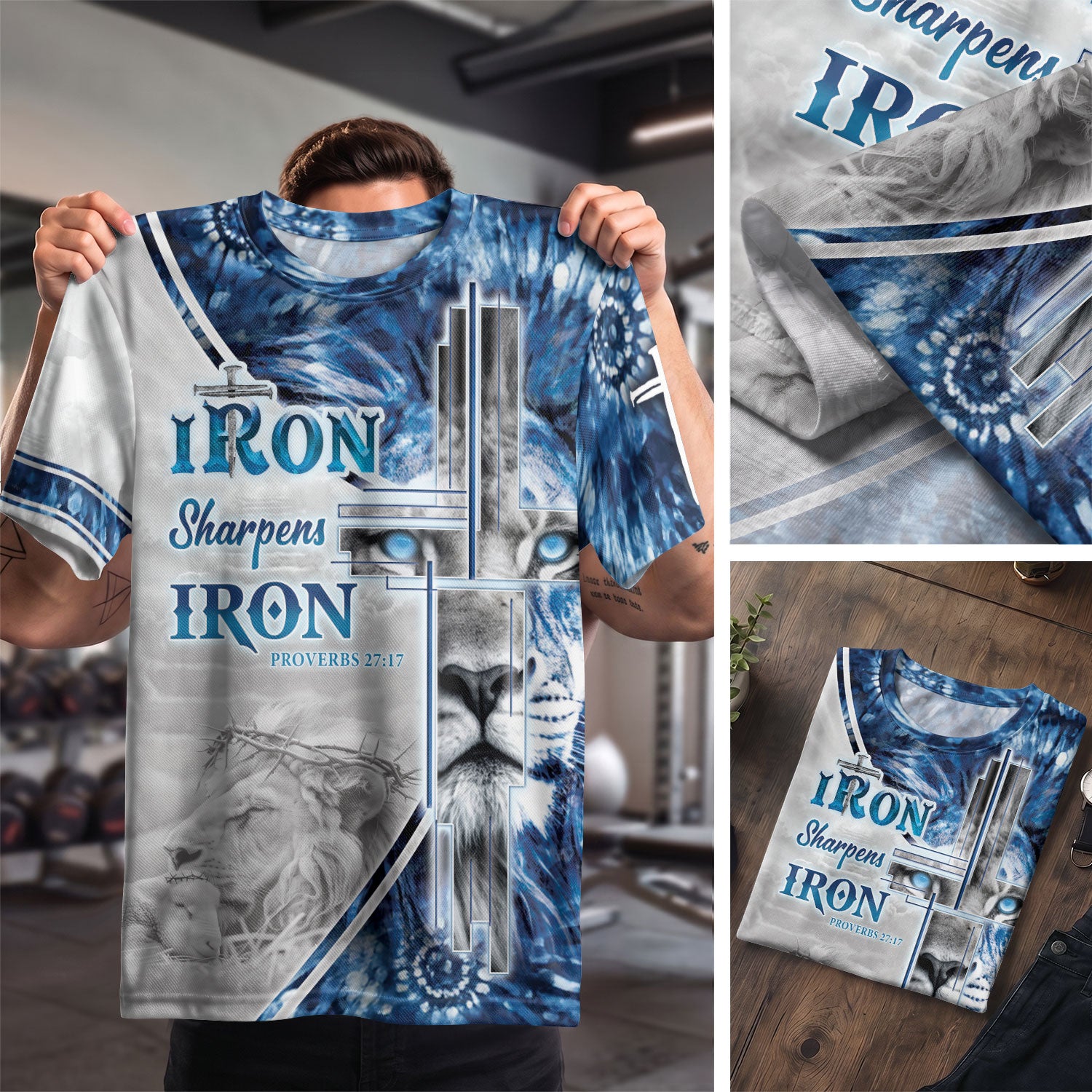 Christian Tee Shirts for Men, RustField Co - Iron Sharpens Iron Lion Cross, Freedom Shirts - Rust Field Wear