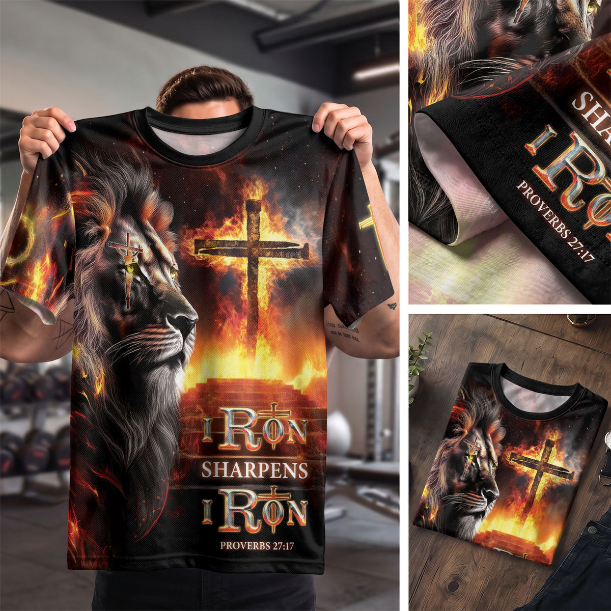 RustField Co Christian Tee Shirts - Iron Sharpens Iron Proverbs 27 17 Fiery Lion, Freedom Shirts for Men - Rust Field Wear