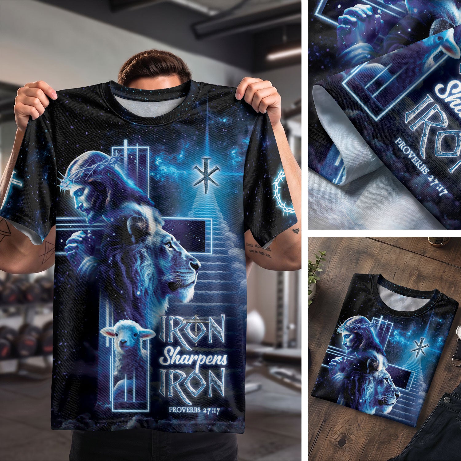 Christian Tee Shirts, Iron Sharpens Iron Proverbs 27 17 Cosmic - Freedom Shirts for Men, RustField Co - Rust Field Wear