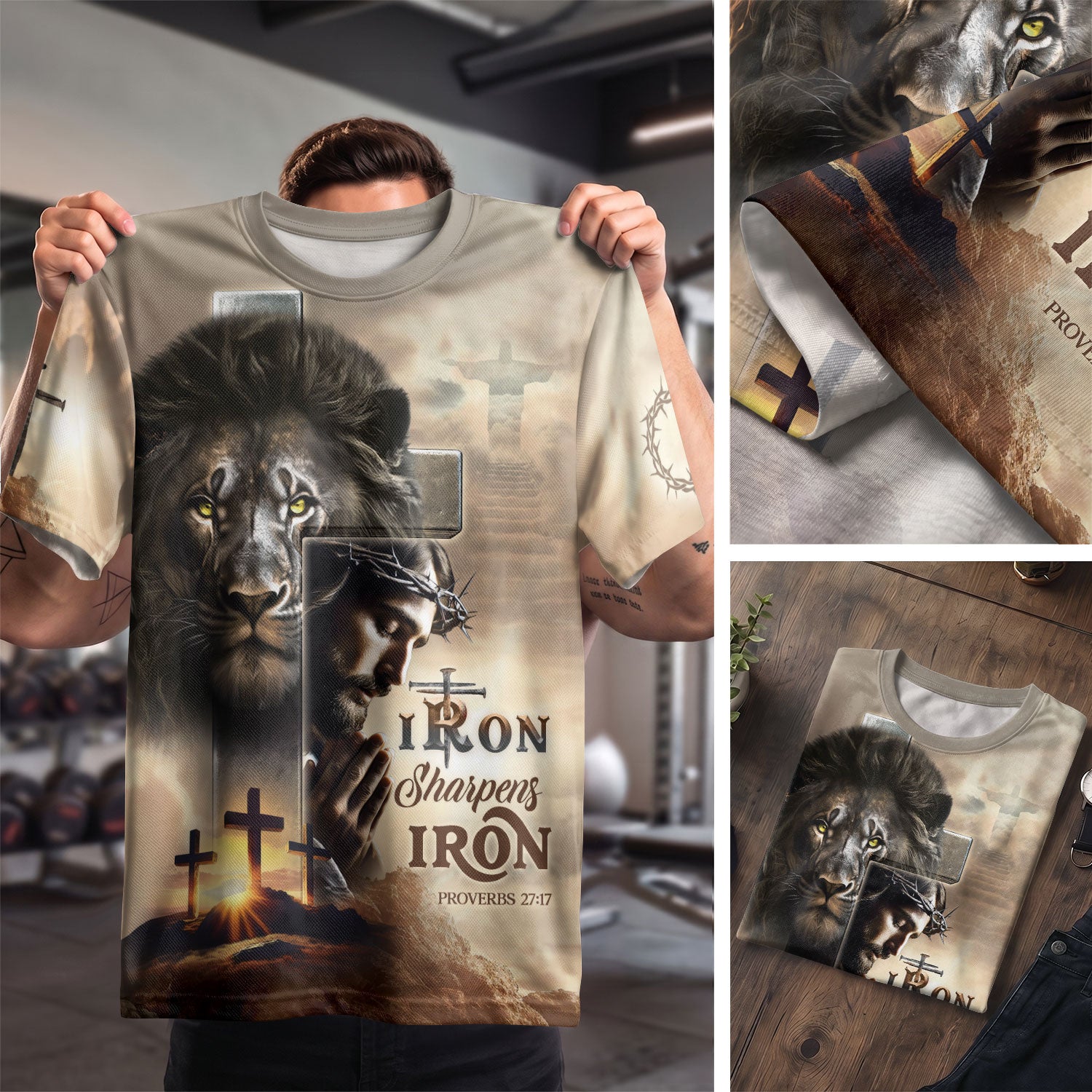 Iron Sharpens Iron Proverbs 27 17 Lion And Jesus - Christian Tee Shirts for Men, Freedom Shirts, RustField Co - Rust Field Wear